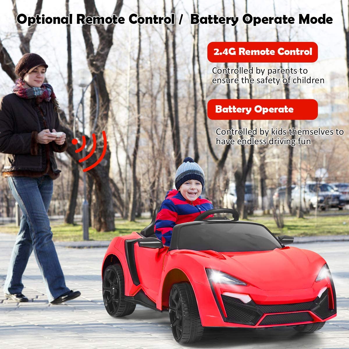 OLAKIDS 12V Kids Electric Ride-On Car with Parental Remote Control, Spring Suspension, LED Lights & Music - 4-Wheel Battery-Powered Toy Vehicle for Toddlers (Red) | Perfect for Indoor Play, Outdoor Adventures & Birthday Gifts