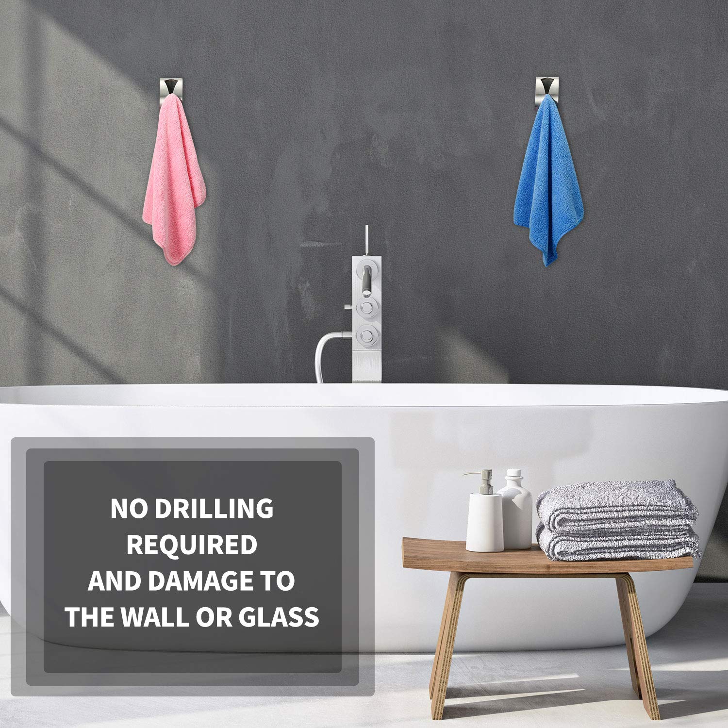 4 Pack Self Adhesive Stainless Steel Towel Hooks - No Drill Wall Mounted Kitchen & Bathroom Organizer - Strong Hold for Dish Towels, Hand Towels, Tea Towels - Perfect for Kitchen, Bathroom, Laundry Room Organization (Silver)