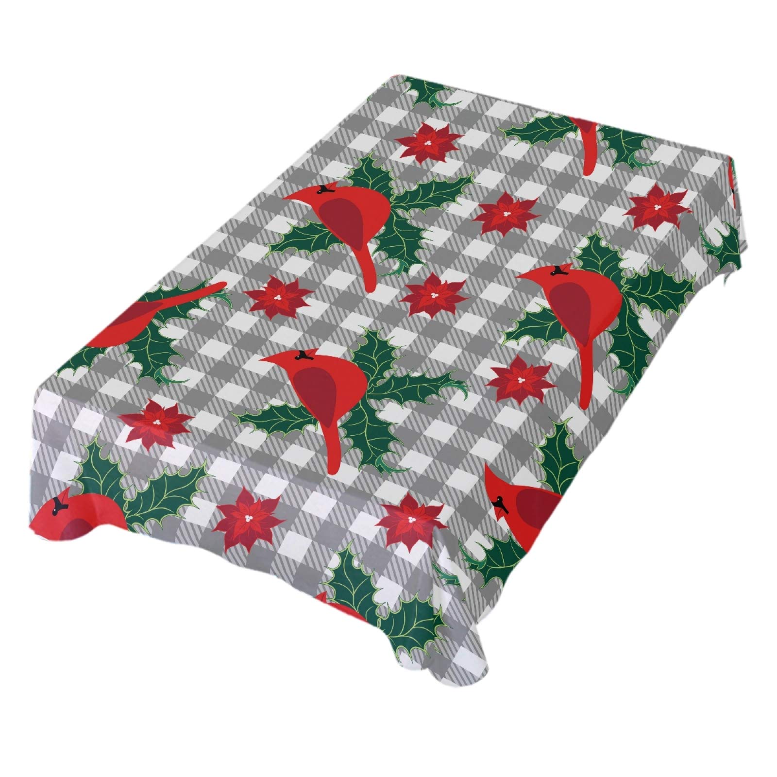 Christmas Cardinal Bird Holly Leaf Poinsettia Floral Tablecloth - 60x120 Inch Wrinkle-Resistant Rectangle Table Cover for Dining, Kitchen, Holiday Parties - Perfect for Christmas Decorations & Festive Gatherings