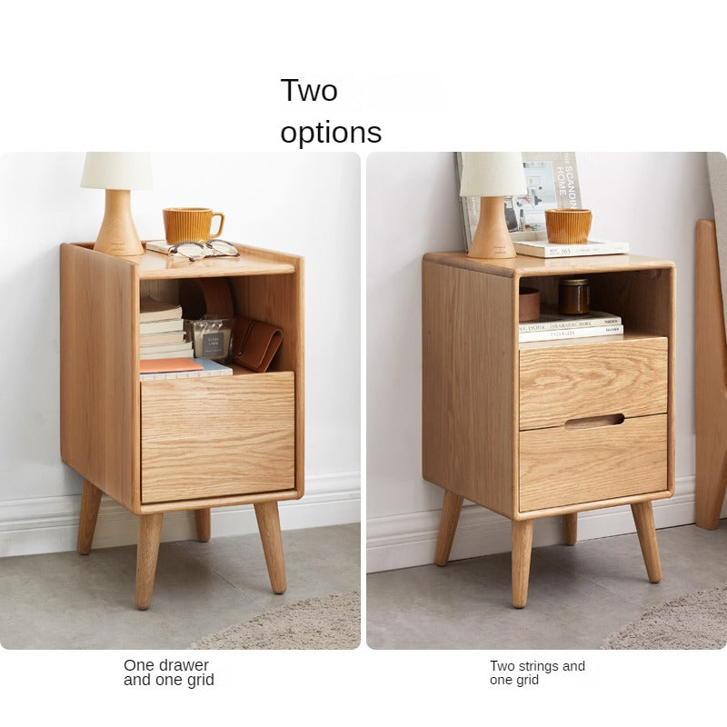 Solid Wood Ultra Narrow Nightstand - Oak, Rubber, Cherry - Perfect for Small Bedrooms, Apartments & Tight Spaces