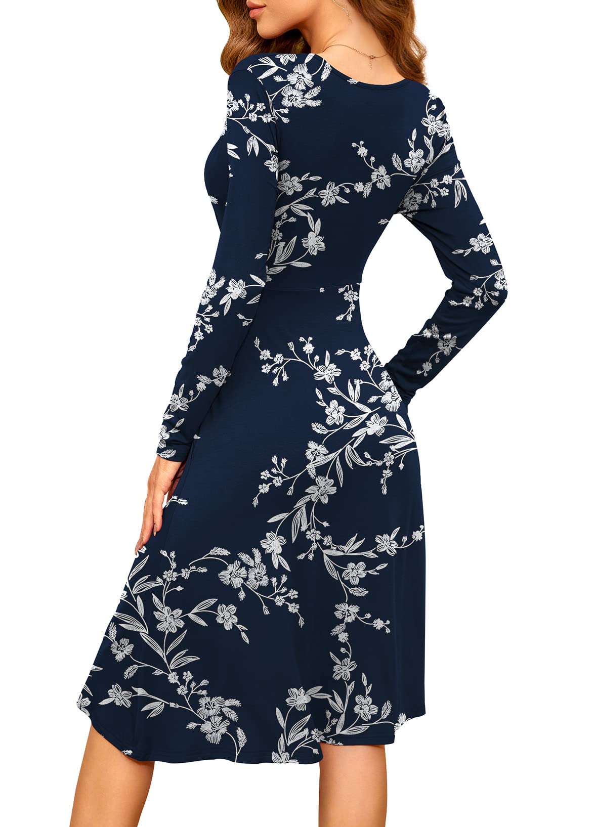 WEACZZY Women's 2025 Fall Long Sleeve V-Neck Casual Dress with Pockets - Semi Formal Party Wear for Office, Date Night & Special Occasions
