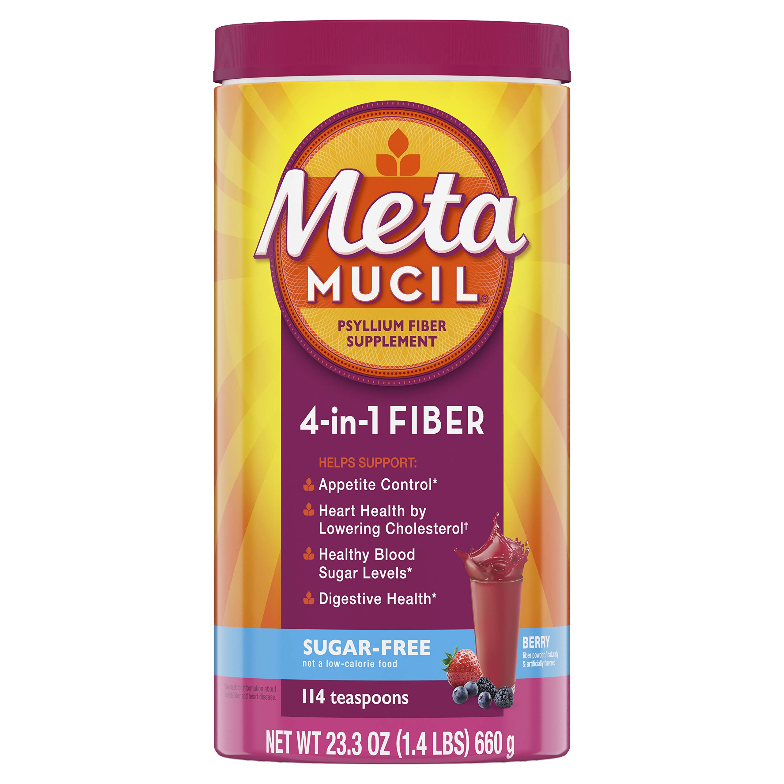 Metamucil Fiber Supplement - Sugar-Free Berry Powder for Digestive Health - 114 Servings - Great for Smoothies & Drinks