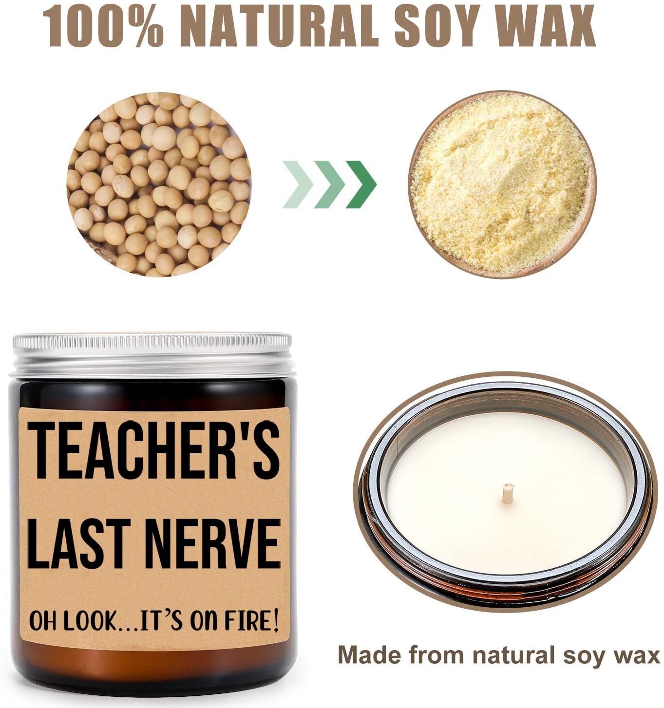 Teachers Last Nerve Candle - Best Funny Teacher Gift with Scented Wax for Classroom, Office & Home - Teacher Appreciation, Retirement & Thank You Present - Relaxing Aromatherapy Candle for Educators