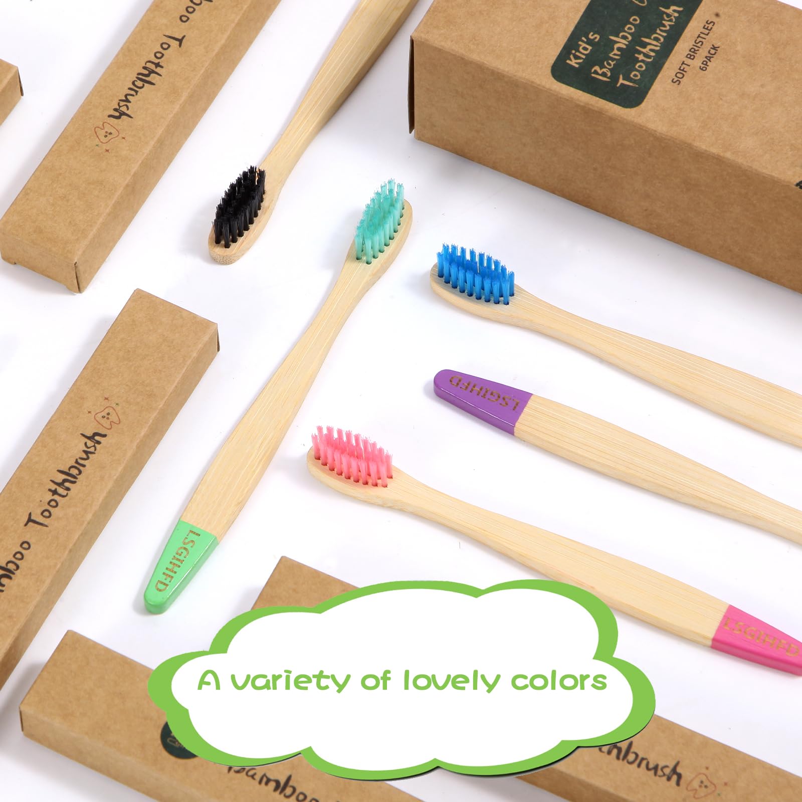 Eco-Friendly Bamboo Kids Toothbrushes 6 Pack - BPA Free Soft Bristles, Natural Biodegradable Toothbrushes for Toddlers & Babies | Gentle Dental Care for Home, Travel & Eco-Conscious Families