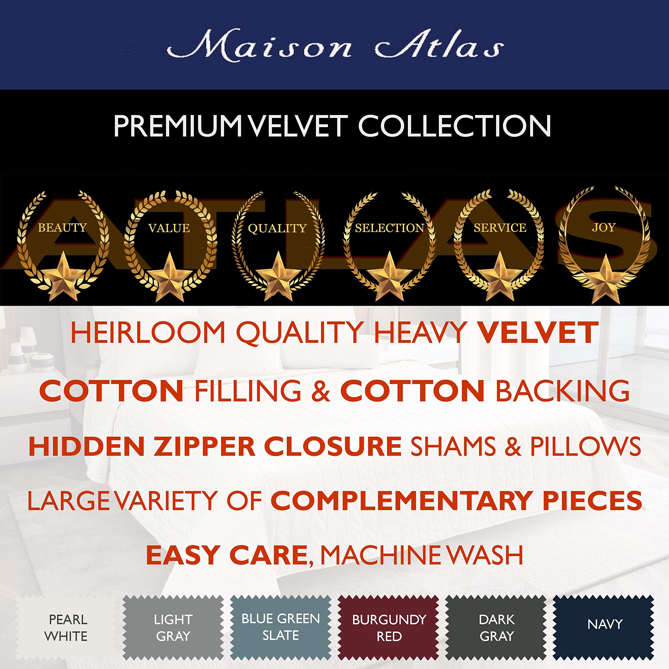 Luxury Velvet Quilt Set 7-Piece King Size - Premium Heavyweight Velvet Bedding with Cotton Backing & Batting - Dark Gray Comforter Set for Master Bedroom Elegance