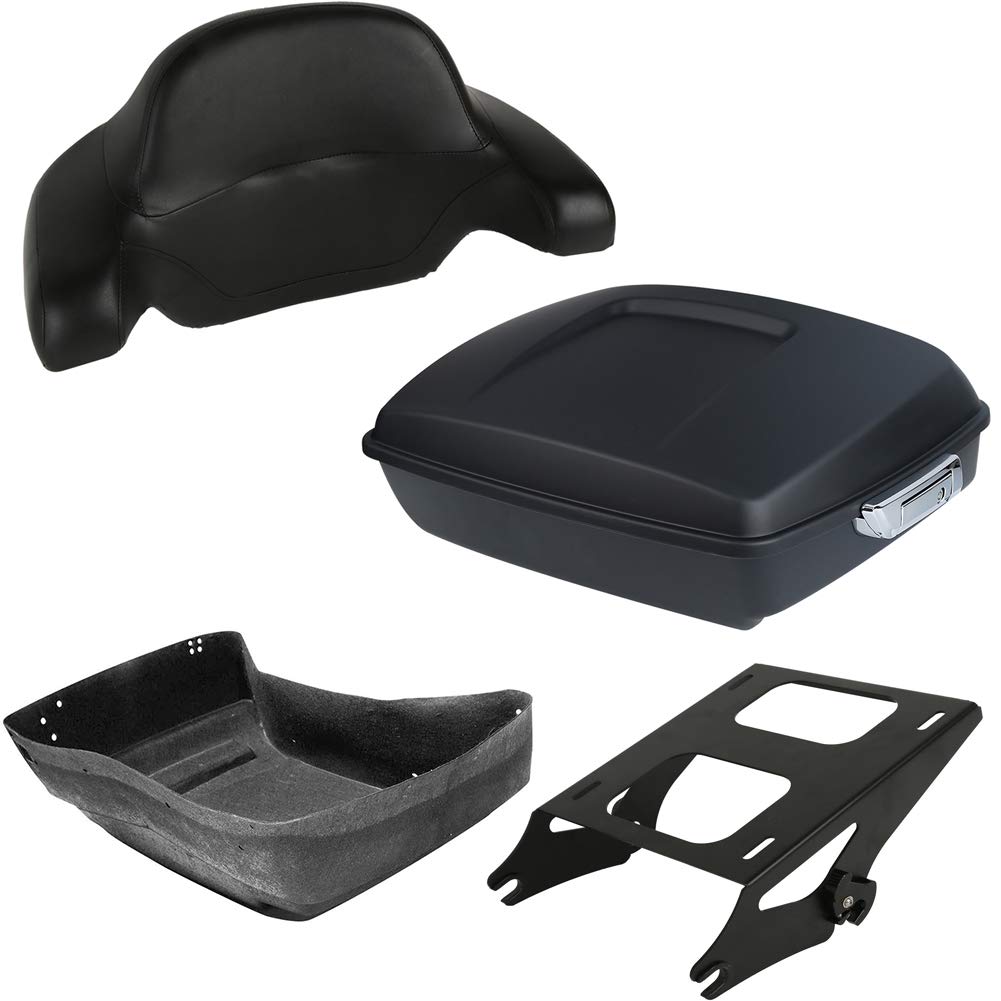 Matte Black Chopped Tour Pack Luggage Kit with Wrap-Around Backrest Pad & Mounting Rack for Harley Touring Road King, Road Glide, Street Glide (2014+) - Perfect for Long Rides & Motorcycle Travel Accessories