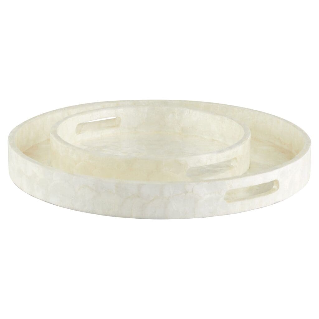 Cyan Design 11688 Triton 16 Inch Round Decorative Tray - Pearl Finish Small Serving Tray for Home Decor, Dining Table Centerpiece, and Party Serving