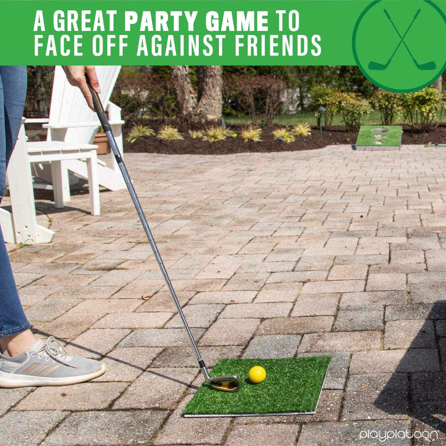 Play Platoon Golf Cornhole Game Set - Portable Backyard Golf Chipping Practice with 20 Foam Balls, Chip Mat, Carry Bag & Scoreboard - Perfect for Outdoor Parties, Tailgating and Family Fun