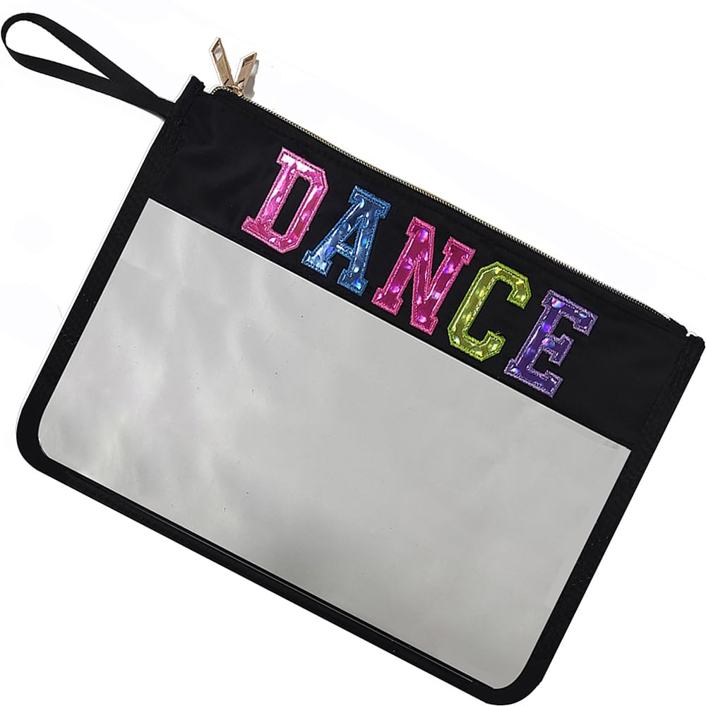 Waterproof Clear Makeup Bag with Double Zipper - Letter Patch Cosmetic Organizer for Travel, Toiletry Pouch - Perfect Gift for Teachers, Nurses, Dancers (Black Dance Design) - Ideal for Gym, Work, Vacation & Daily Essentials Storage