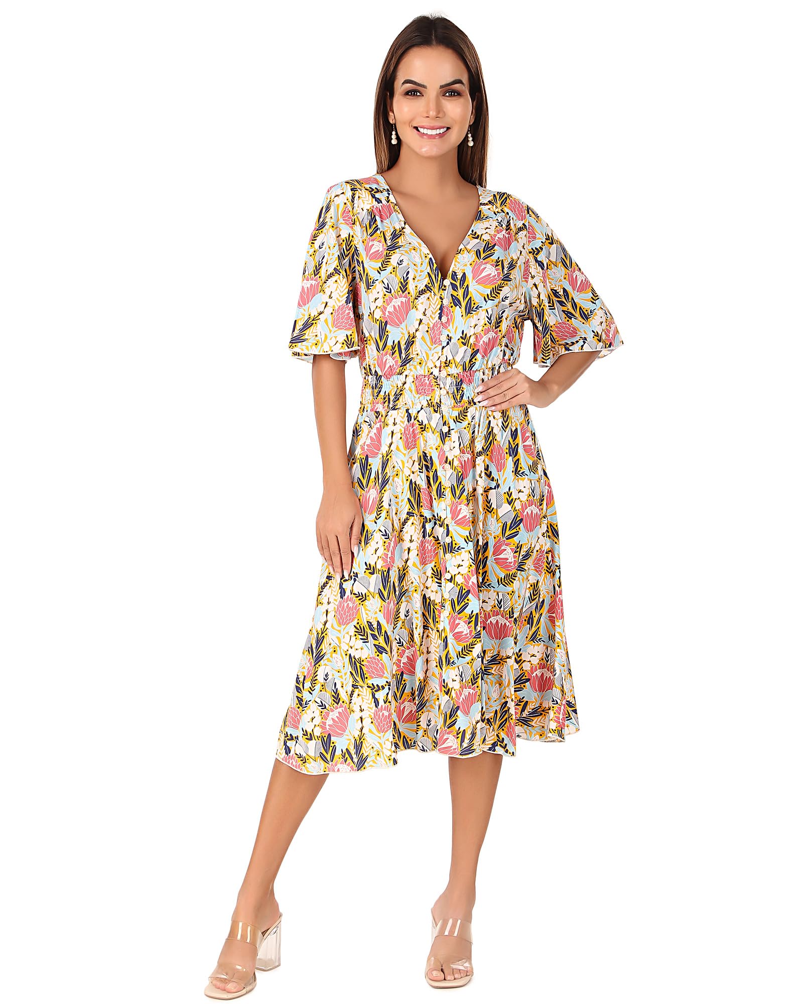 BoheeWohee Women's Floral Print Button Up Spring Summer Dress 2025 - Casual Flowy Maxi Dress for Beach, Vacation & Outdoor Activities
