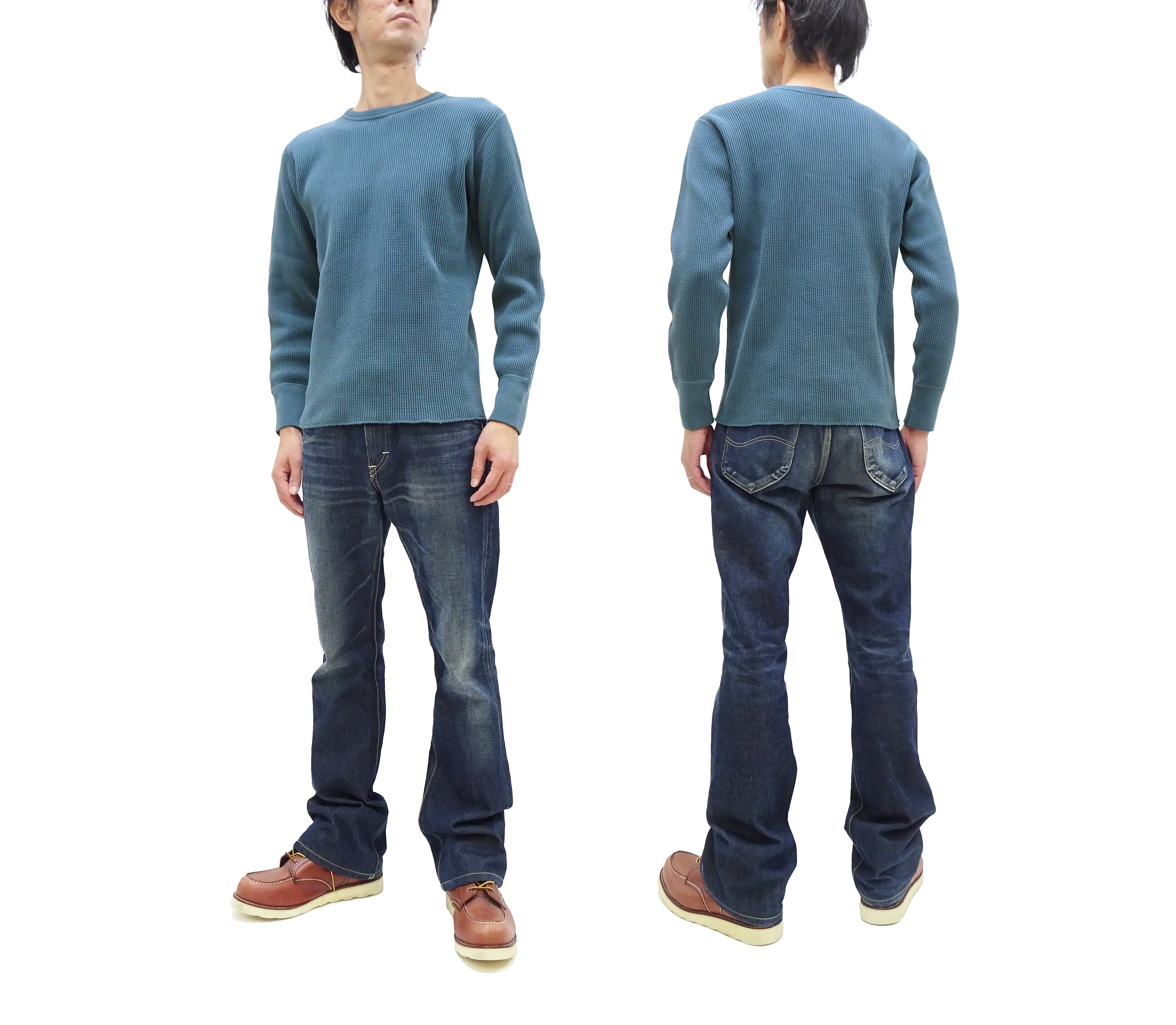 Studio D'artisan Men's Waffle Knit Thermal T-Shirt - Heavyweight Long Sleeve Crew Neck Casual Tee in Faded Blue (Style 9936) | Perfect for Winter Layering, Outdoor Activities & Everyday Wear