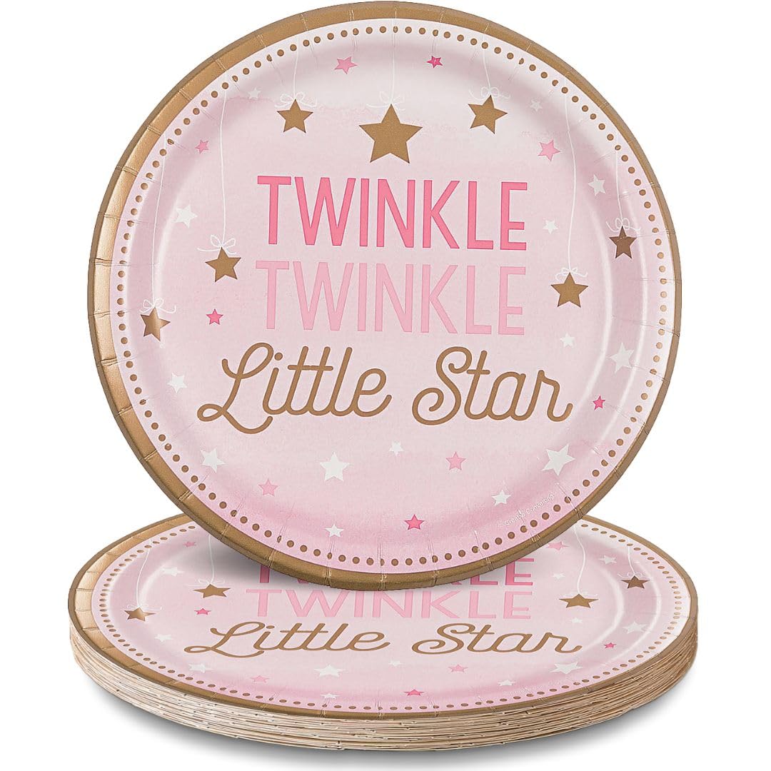 Pink One Little Star Themed Disposable Dinner Paper Plates - Elegant & Eco-Friendly for Birthday Parties, Baby Showers, and Special Events