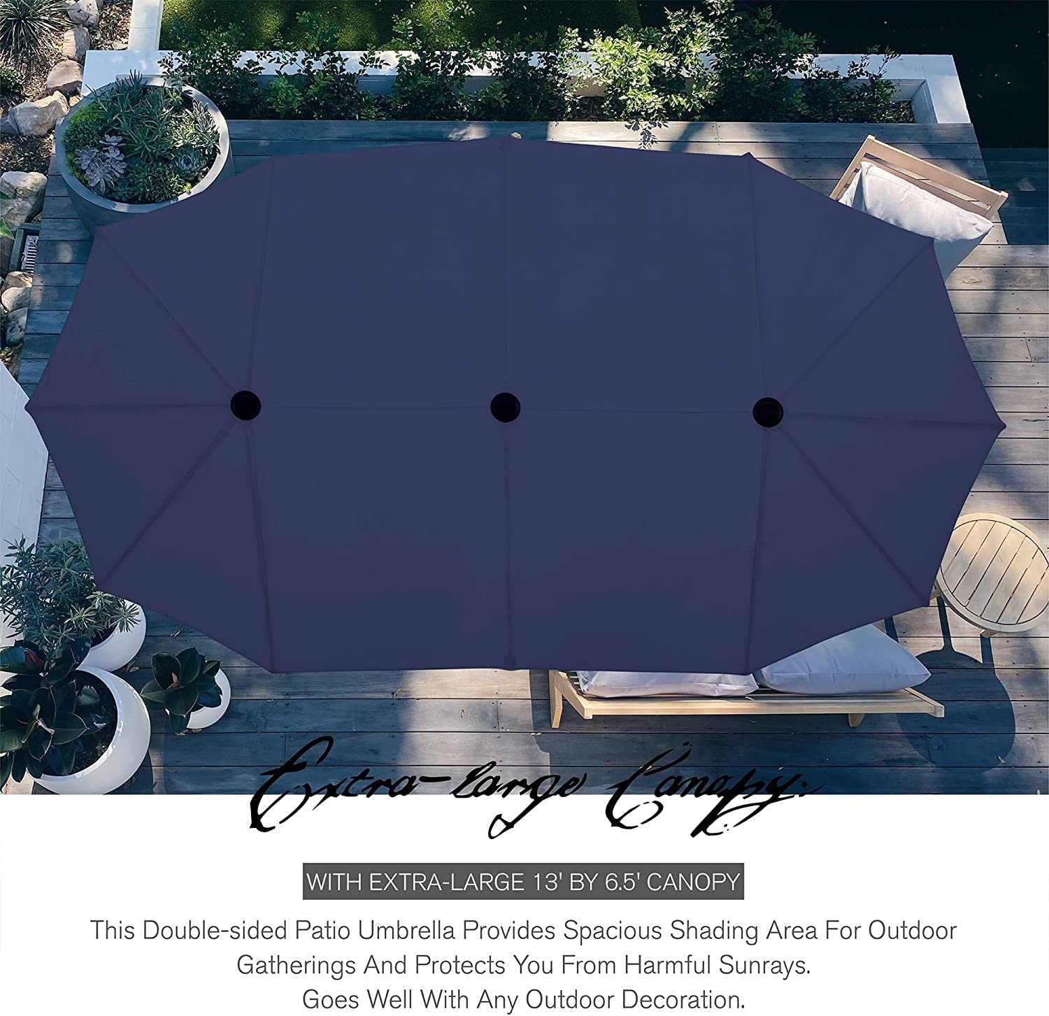 Sophia & William 8-Piece Outdoor Patio Dining Set with 13ft Double-Sided Umbrella - Navy Metal Garden Furniture (6 Spring Motion Chairs + 1 Table) for Backyard, Poolside & Outdoor Entertaining