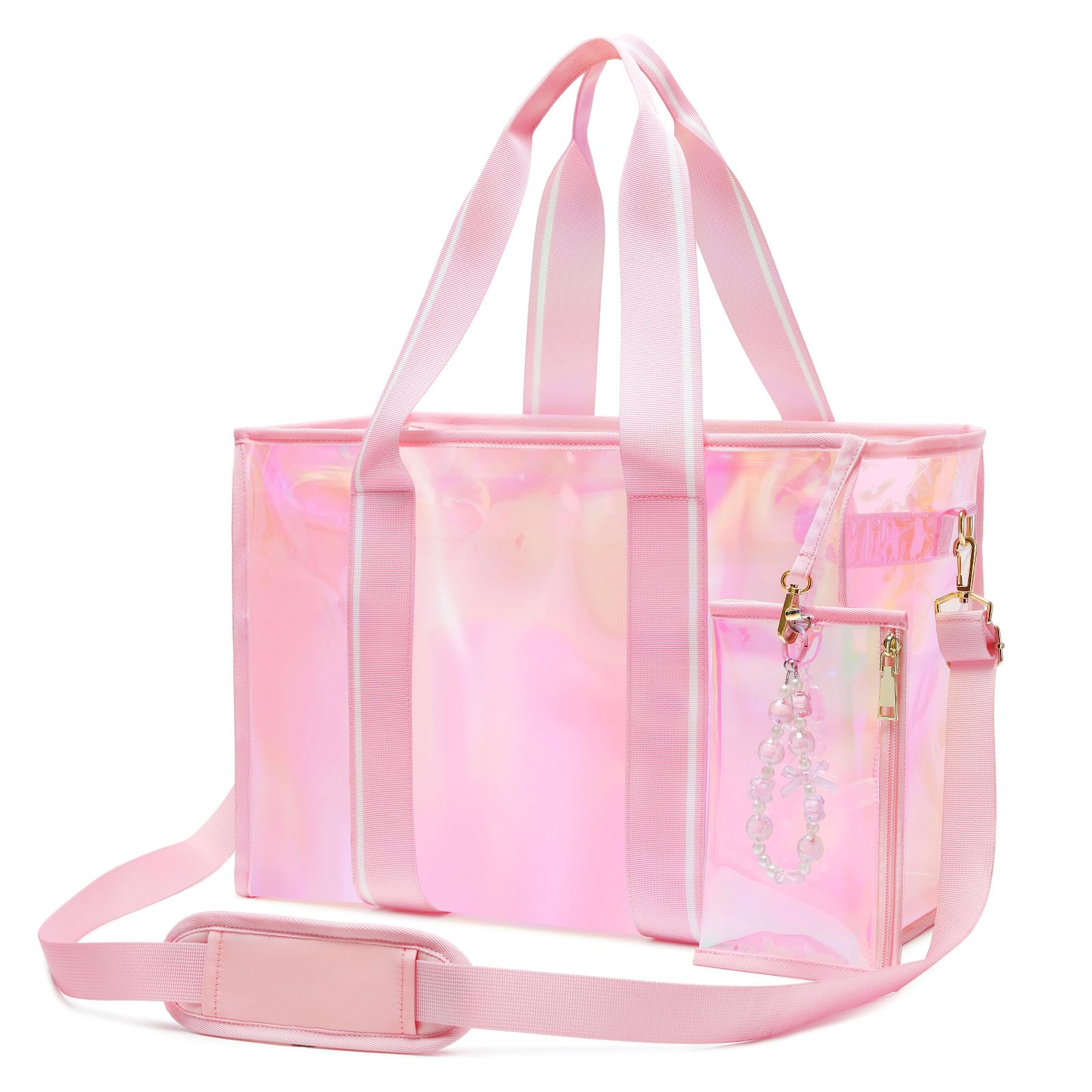 Large Beach Tote Bags for Women - 26L Waterproof Iridescent Clear Tote Bag with Tip-Proof Design | Perfect for Beach, Pool, Gym & Travel Accessories