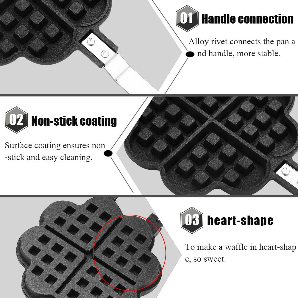 Hilitand Non-Stick Heart Shaped Waffle Maker - Household Kitchen Waffle Iron for Baking - PFOA Free & Safe Materials - Perfect for Breakfast, Brunch & Family Gatherings