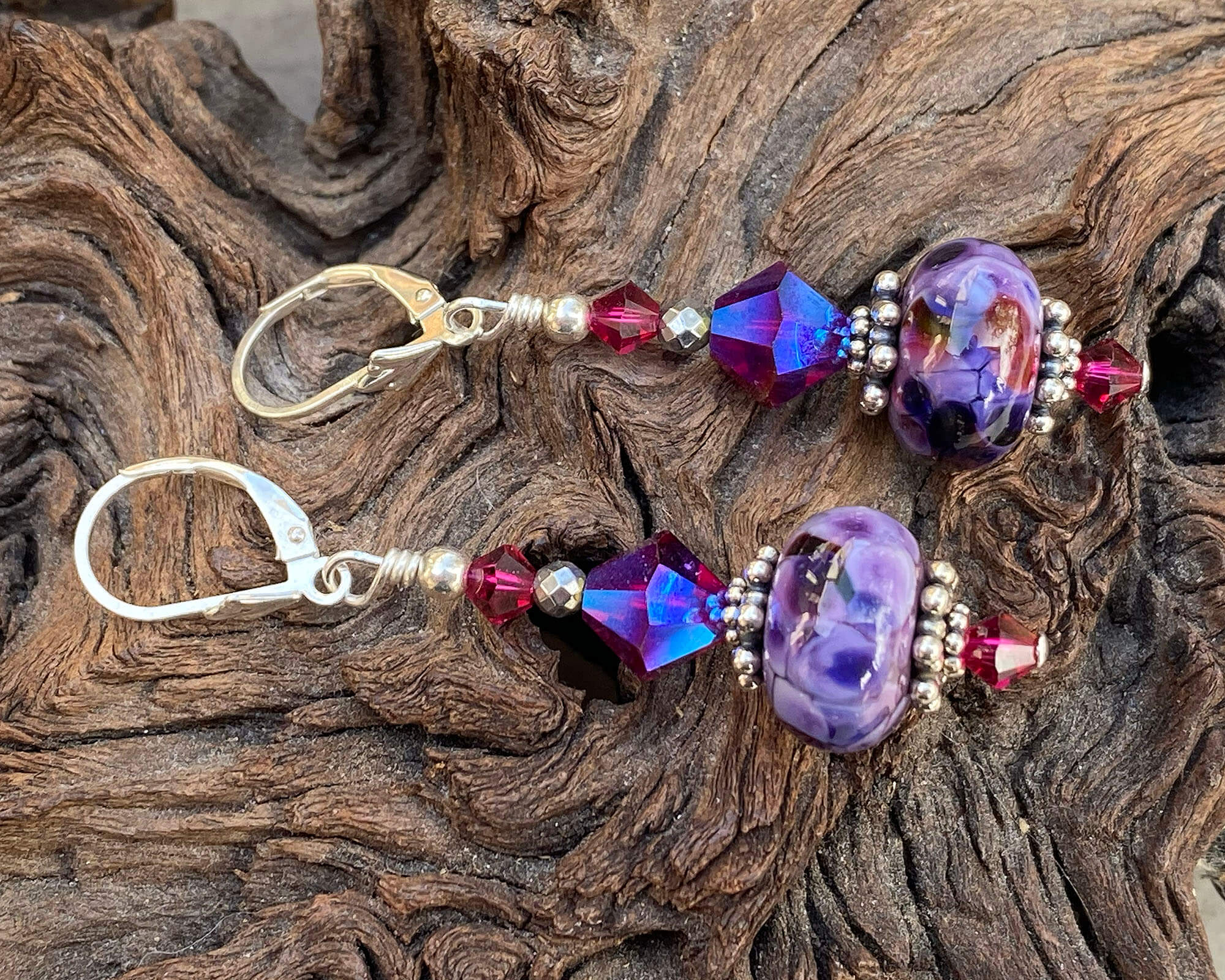 Purple Fuchsia Crystal Lampwork Earrings – Handmade Glass Bead Jewelry for Women | Perfect for Parties, Weddings & Special Occasions