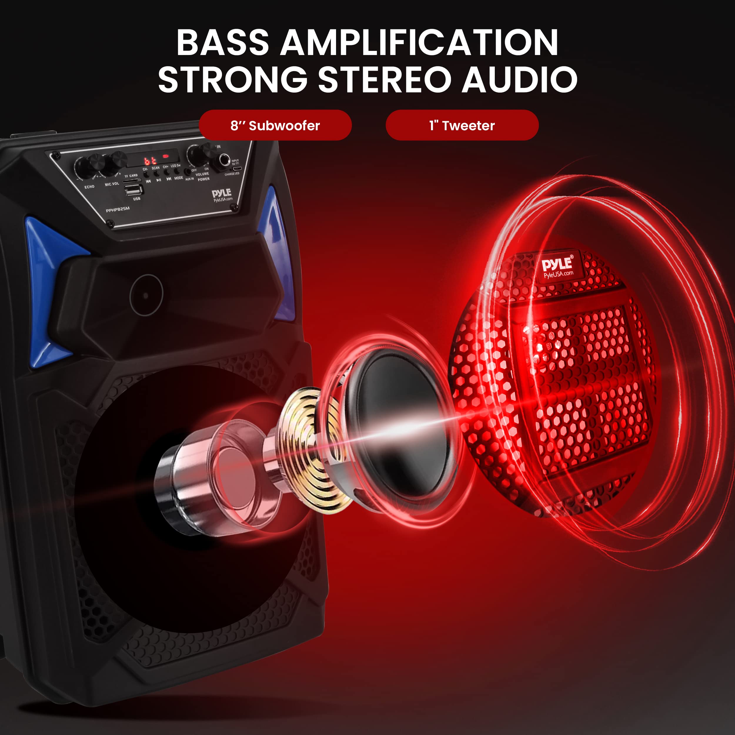Pyle Bluetooth PA Speaker & Karaoke System with Wired Microphone - 400W Portable Speaker with LED Party Lights, FM Radio, MP3/USB/SD Playback, 8