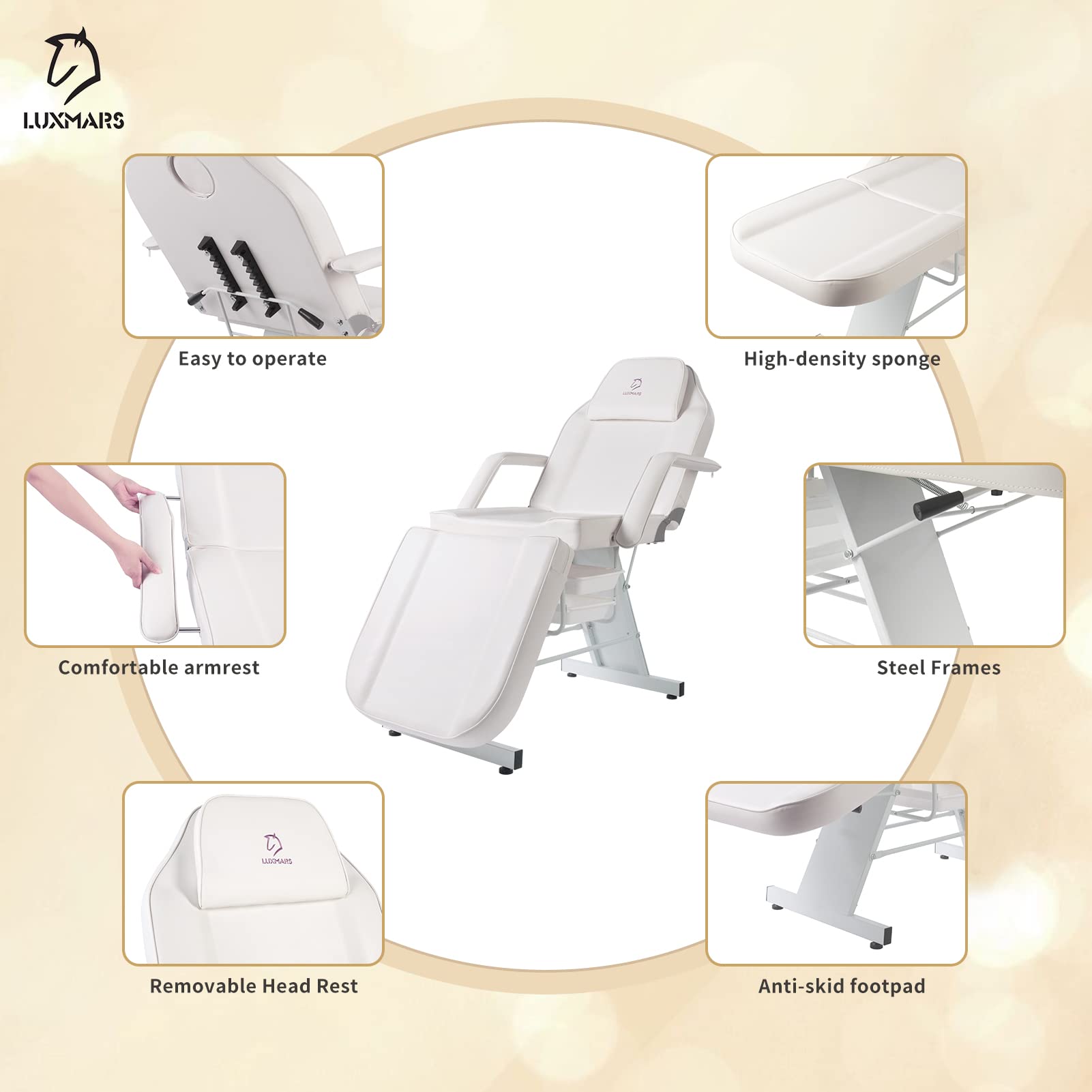 Professional Hydraulic Facial Massage Chair with Adjustable Stool - Tattoo, Lash & Beauty Spa Bed for Salon & Home Use - White