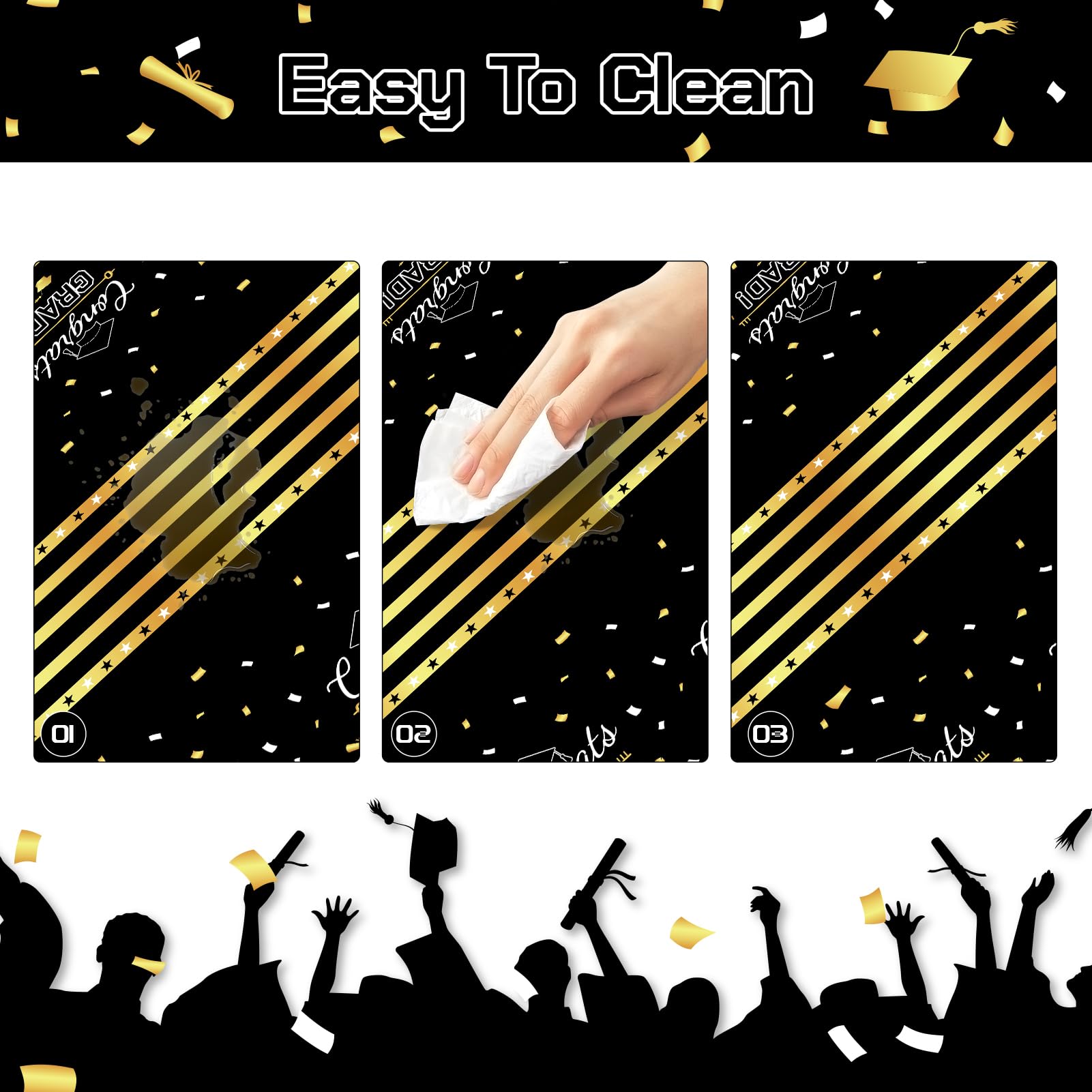 Childom 3 Pack Black and Gold Graduation Tablecloth 54
