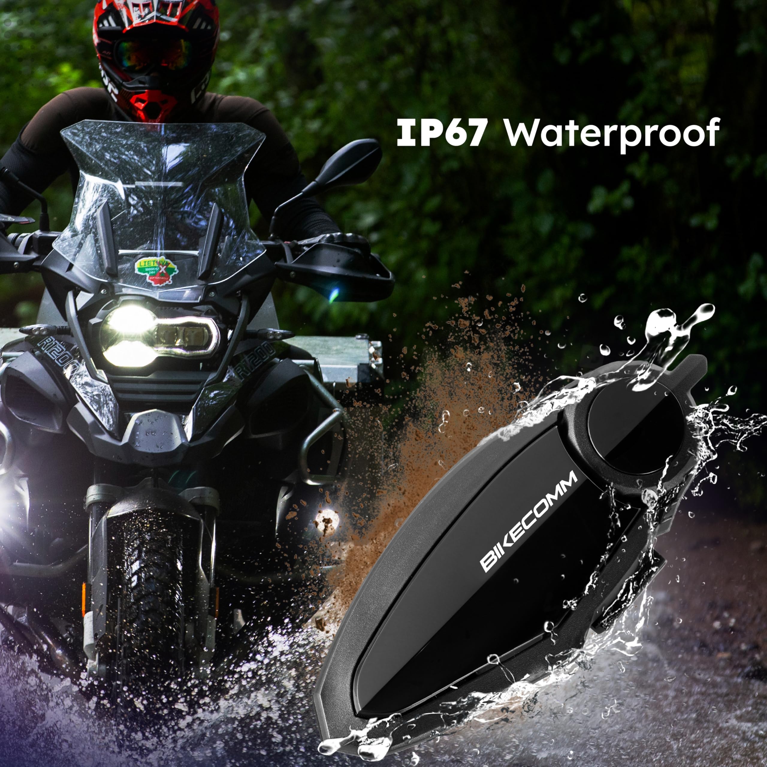 BK-S2 Motorcycle Bluetooth Intercom Headset - Waterproof Helmet Communication System with Noise Cancelling Speakers & Voice Command Earbuds for Safe Riding (Duo Black) - Perfect for Group Rides, Touring & Urban Commuting