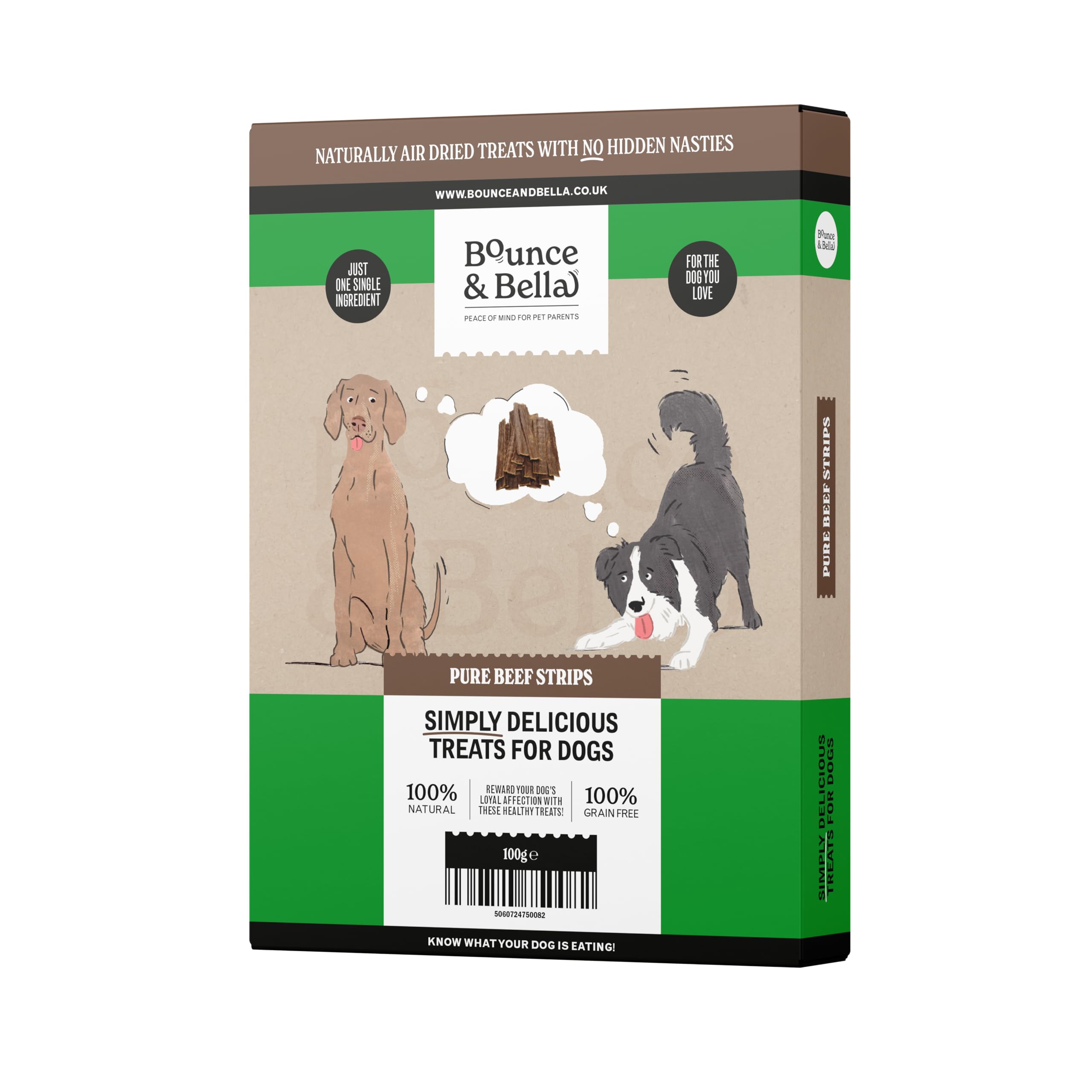 Bounce and Bella 100% Pure Beef Air-Dried Dog Treats - Single Ingredient Natural Chews for Dogs & Puppies - Healthy Crunchy Training Snacks (100g) - Perfect for Training, Rewards & Dental Health