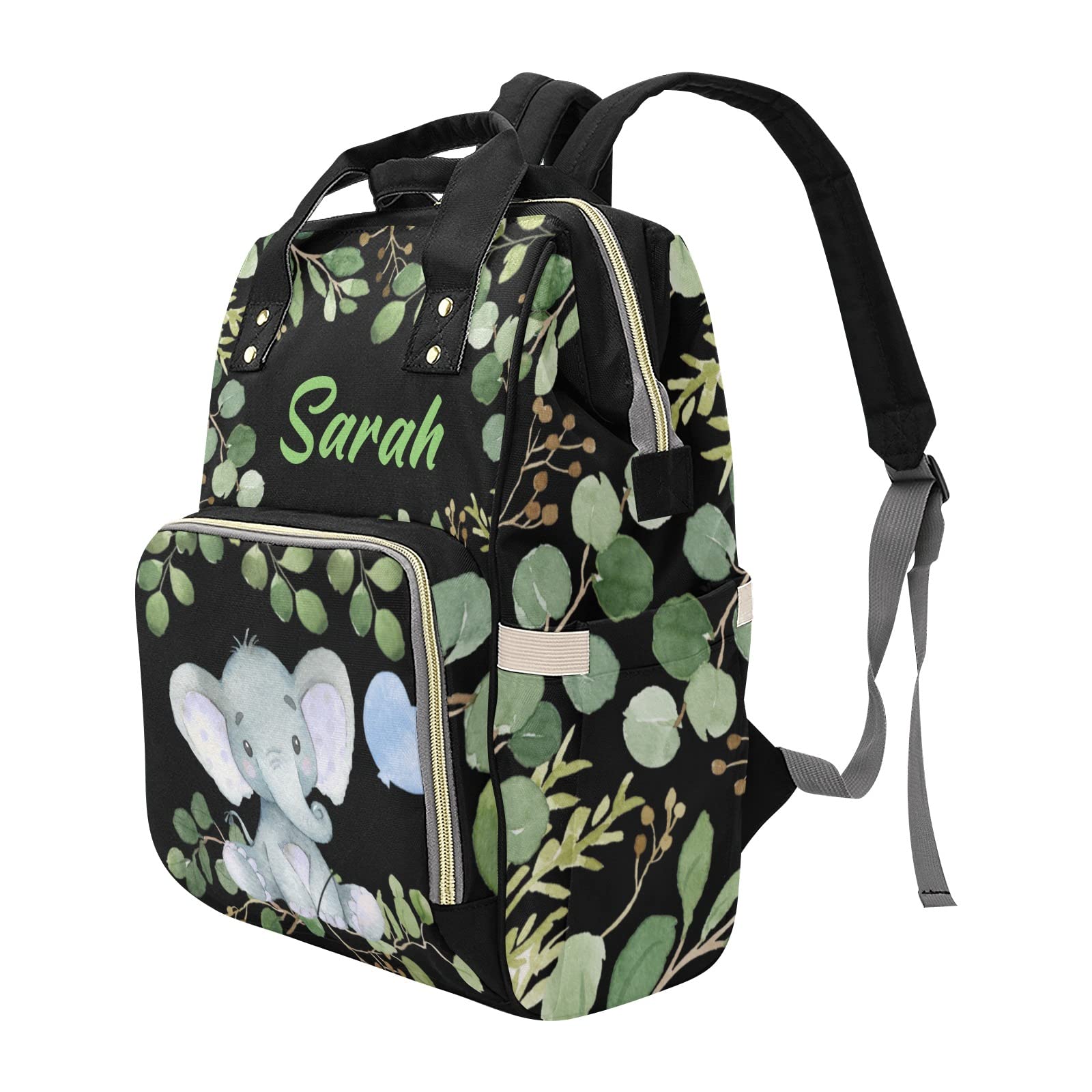 Custom Personalized Diaper Backpack for Baby Girls & Boys - Cute Elephant Design, Black Diaper Bag for Dads & Men (Add Name) - Perfect for Travel, Daycare & Family Outings