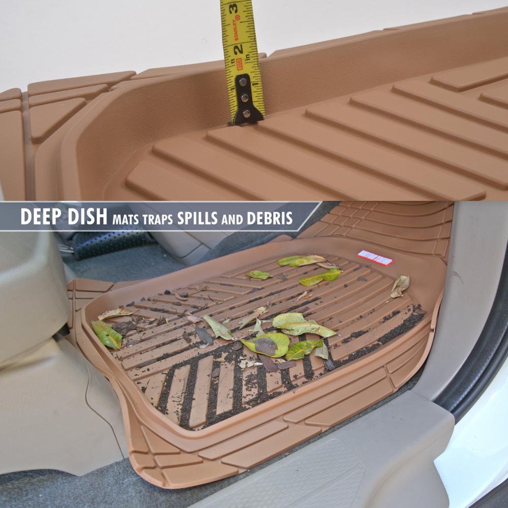 Motor Trend FlexTough Beige All-Weather Floor Mats & Cargo Liner Set - Heavy Duty Rubber Car Mats for SUV, Van, Sedan - Front & Rear Seat Protection + Trunk Mat - Perfect for Daily Commute, Road Trips & Family Travel