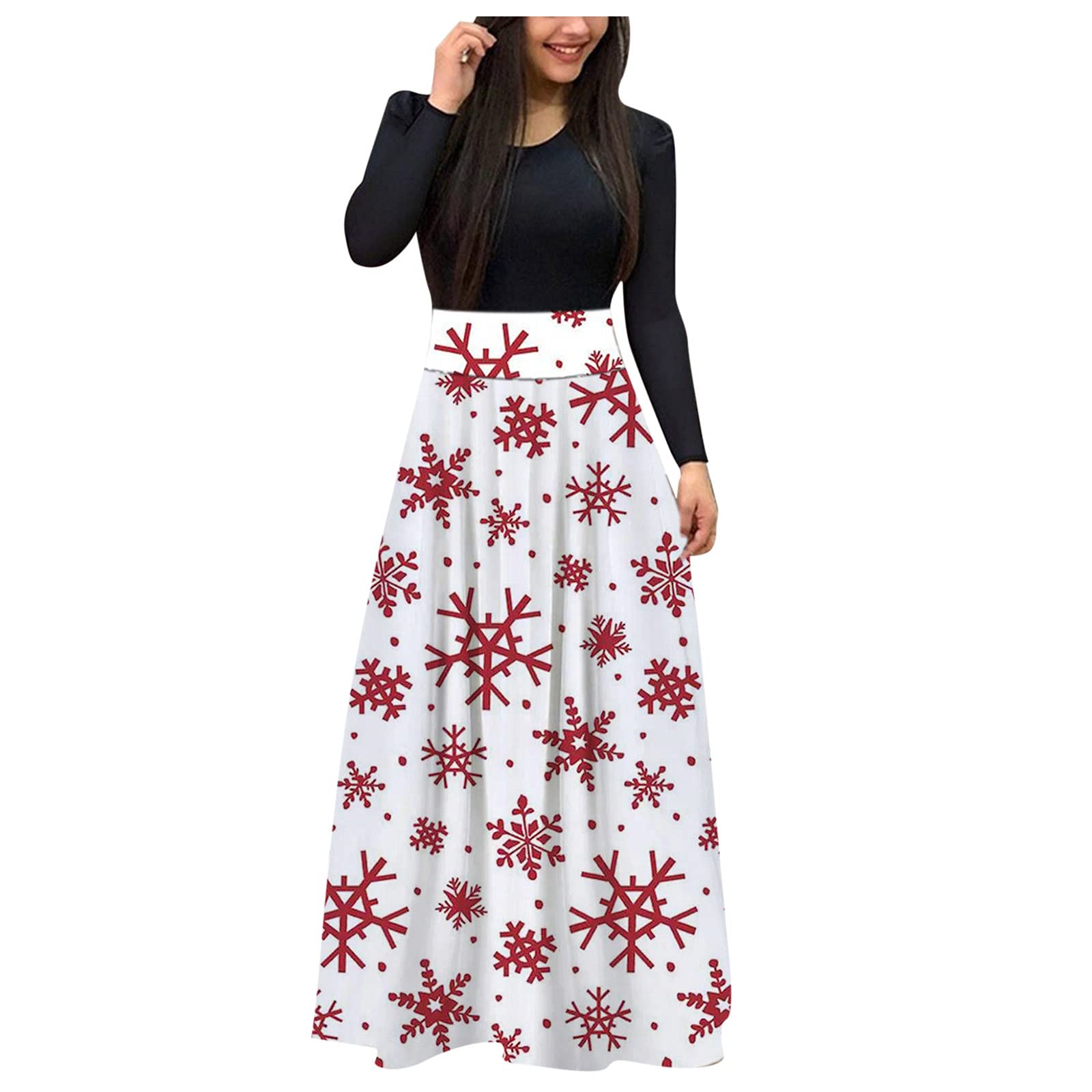 Plus Size White Wedding Dresses for Women - Printed Long Sleeve Round Neck Casual Maxi Dress | Perfect for Christmas, Bridal Shower & Special Occasions