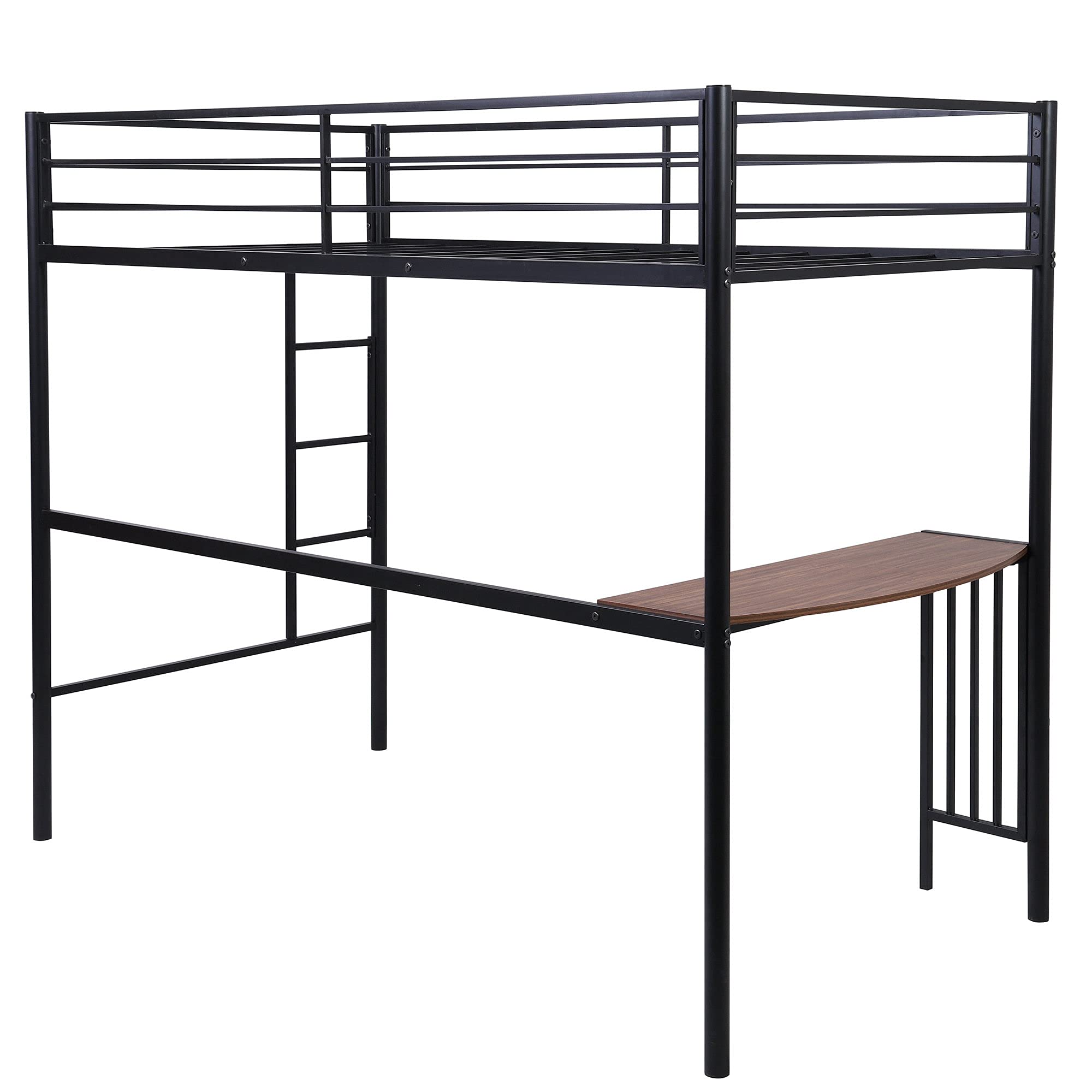 **Metal Twin Loft Bed Frame with Built-in Ladder, Guardrails, Desk & Bookcase - Space-Saving Bunk Bed for Kids & Teens - Perfect for Small Bedrooms, Dorms, or Shared Rooms (Black)**