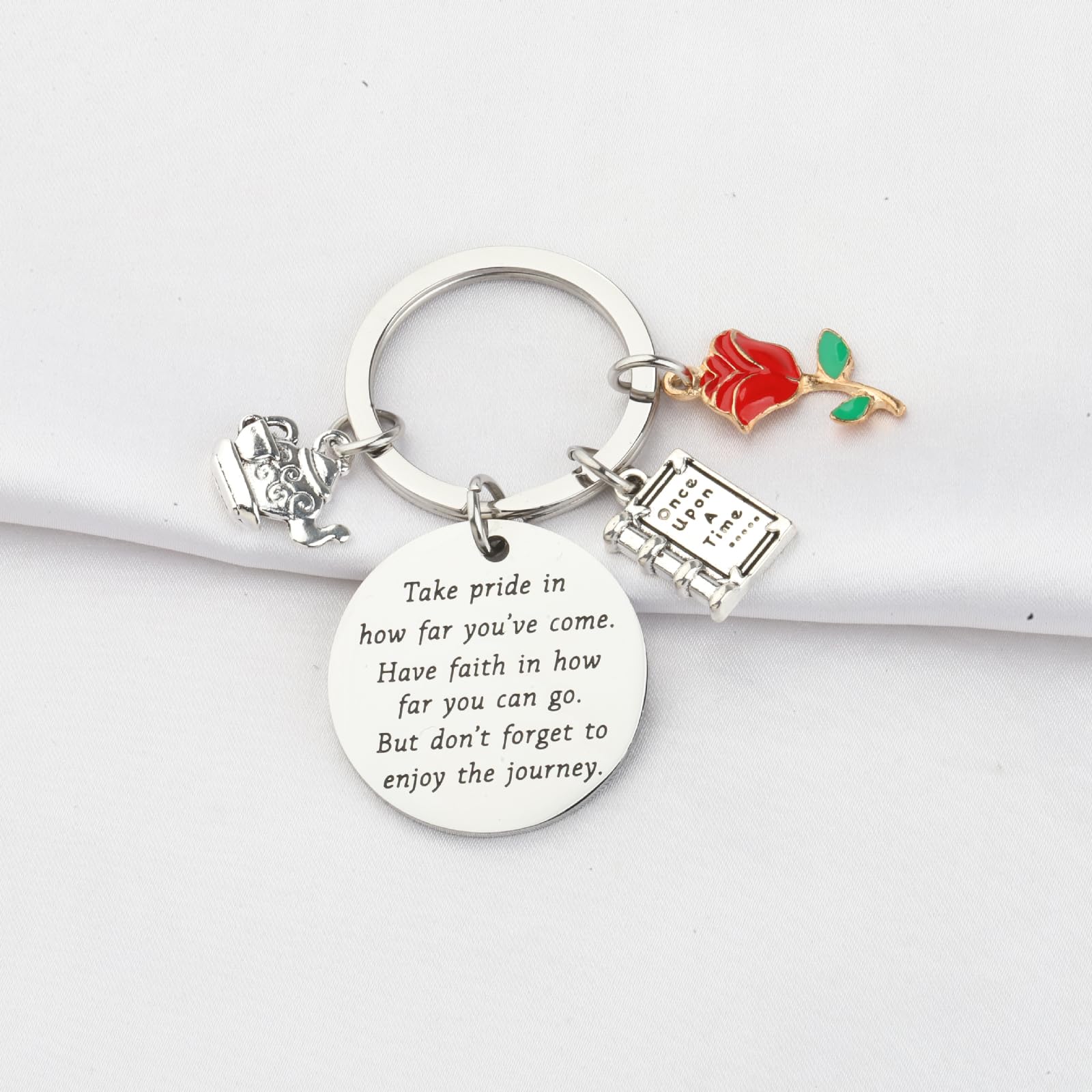 Fairy Tale Inspired Beauty and the Beast Rose Keychain - Elegant Princess Jewelry Gift for Women, Disney Movie Fan Collectibles | Perfect for Cosplay, Birthday Presents, and Special Occasions