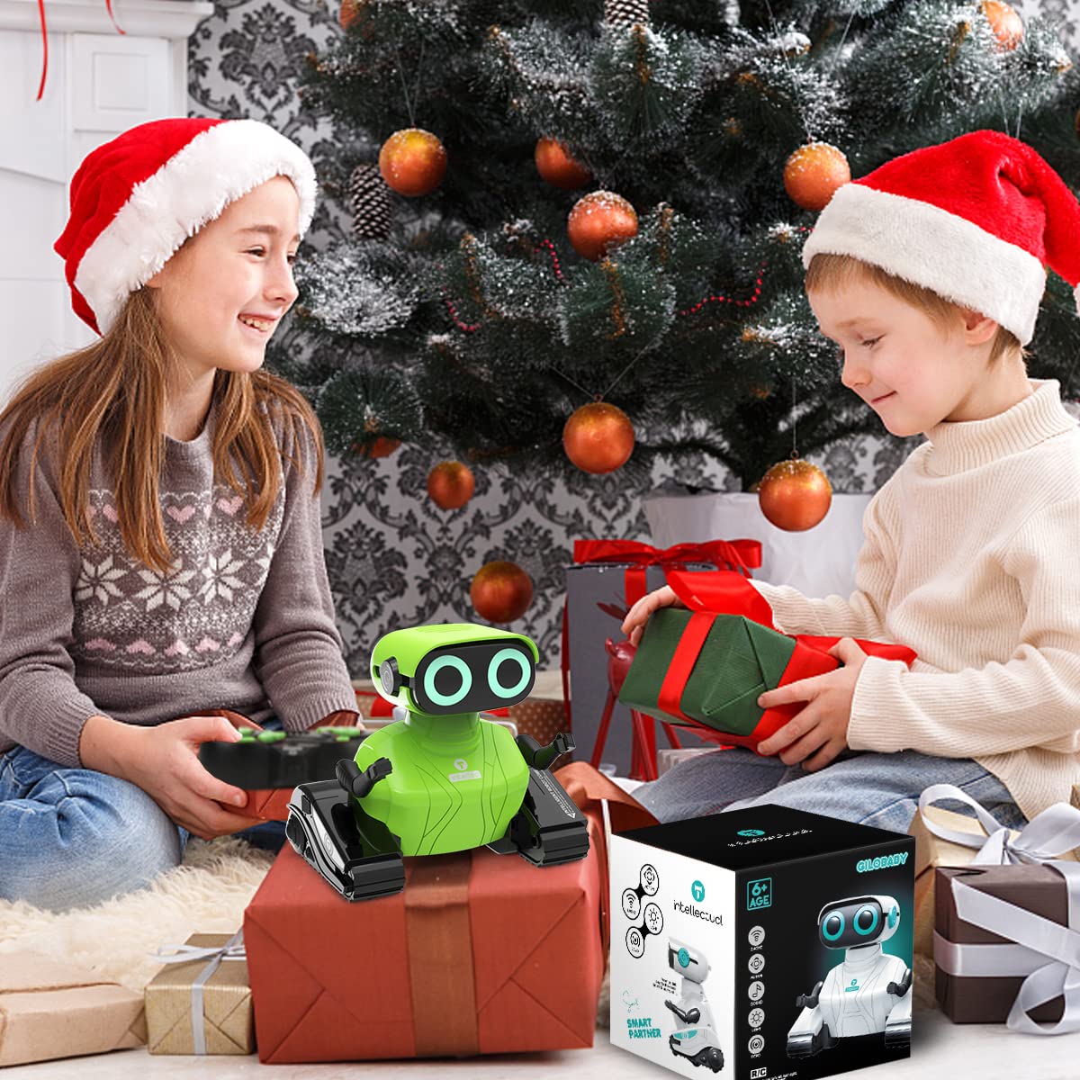 GILOBABY Remote Control Robot Toy for Kids - Interactive RC Robot with LED Eyes, Flexible Head & Arms, Dancing & Music - STEM Learning Toy for Boys & Girls Ages 3+ (Green) | Birthday Gift, Party Favor & Indoor Play Activity