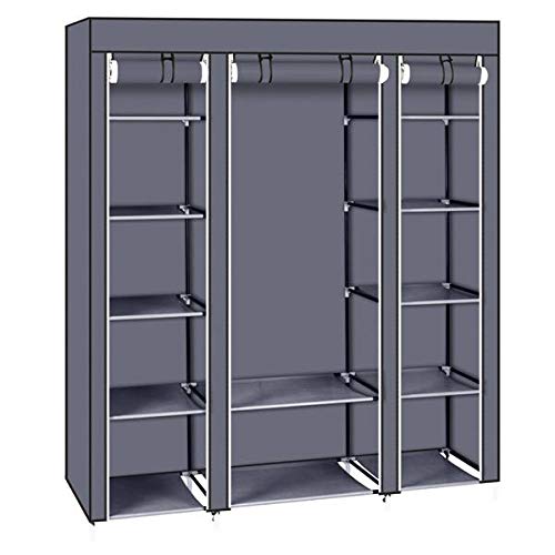 Portable Clothes Closet Organizer - Non-Woven Fabric Wardrobe with Hanging Rod & 9 Storage Shelves for Bedroom, Closet, Dorm Room & Small Space Storage Solution