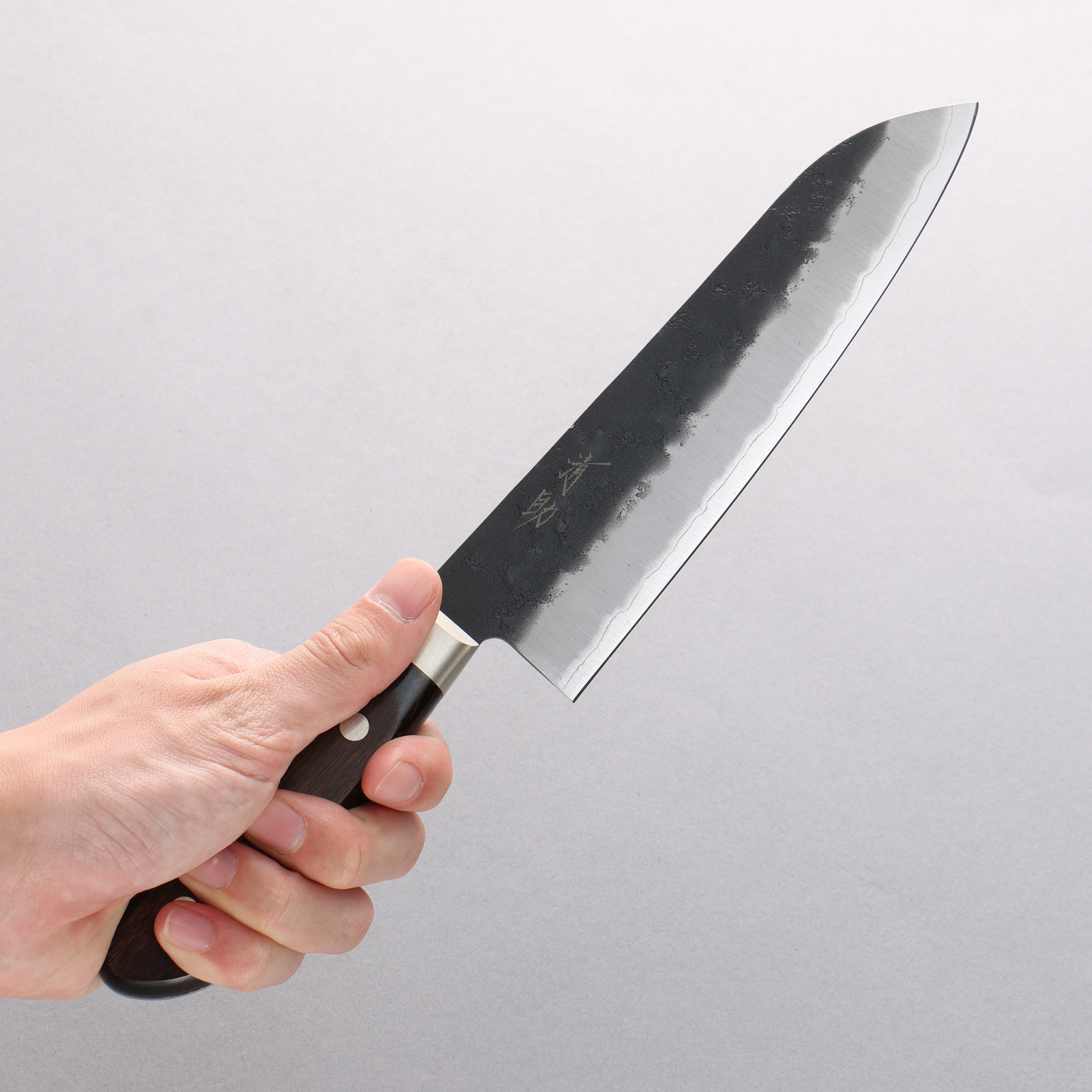 Premium Seisuke Blue Super Black Santoku Knife 180mm - Japanese Chef Knife with Brown Pakka Wood Handle - Perfect for Slicing, Dicing & Chopping Vegetables, Meat & Fish