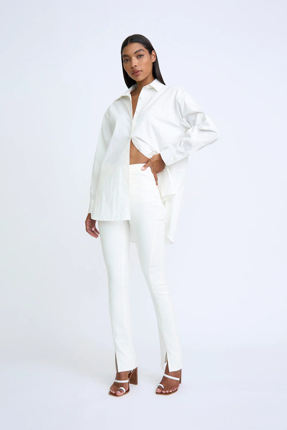 DIAMANTE SPOT SHIRT IVORY - Elegant Women's Blouse with Rhinestone Details for Party, Wedding & Special Occasions
