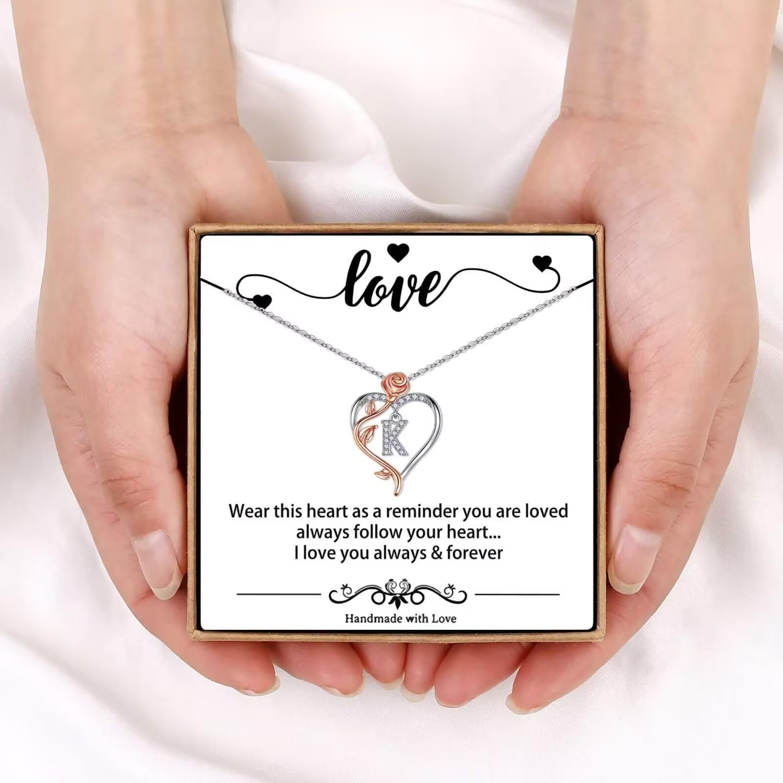 Yesteel Rose Heart Initial Necklace - Personalized Letter Pendant Jewelry for Women, Teen Girls, Wife & Girlfriend | Valentine's Day, Mother's Day, Anniversary & Birthday Gift for Her | Perfect for Romantic Occasions, Date Nights & Special Moments