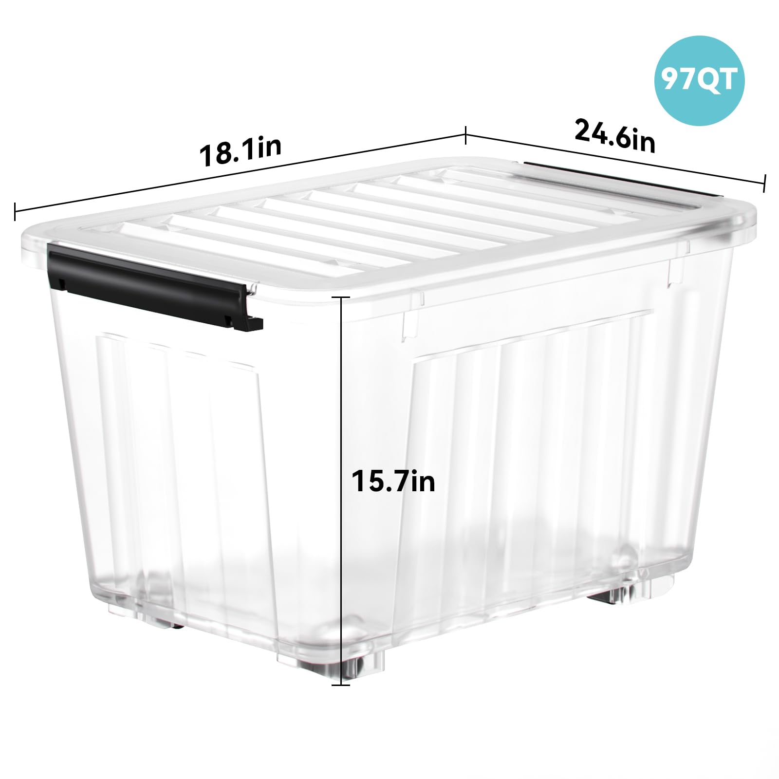 Nazhura 97 Quart Clear Plastic Storage Bin - Stackable & Nestable Storage Box with Secure Latching Lids (4-Pack) - Perfect for Home Organization, Garage Storage, and Moving Supplies