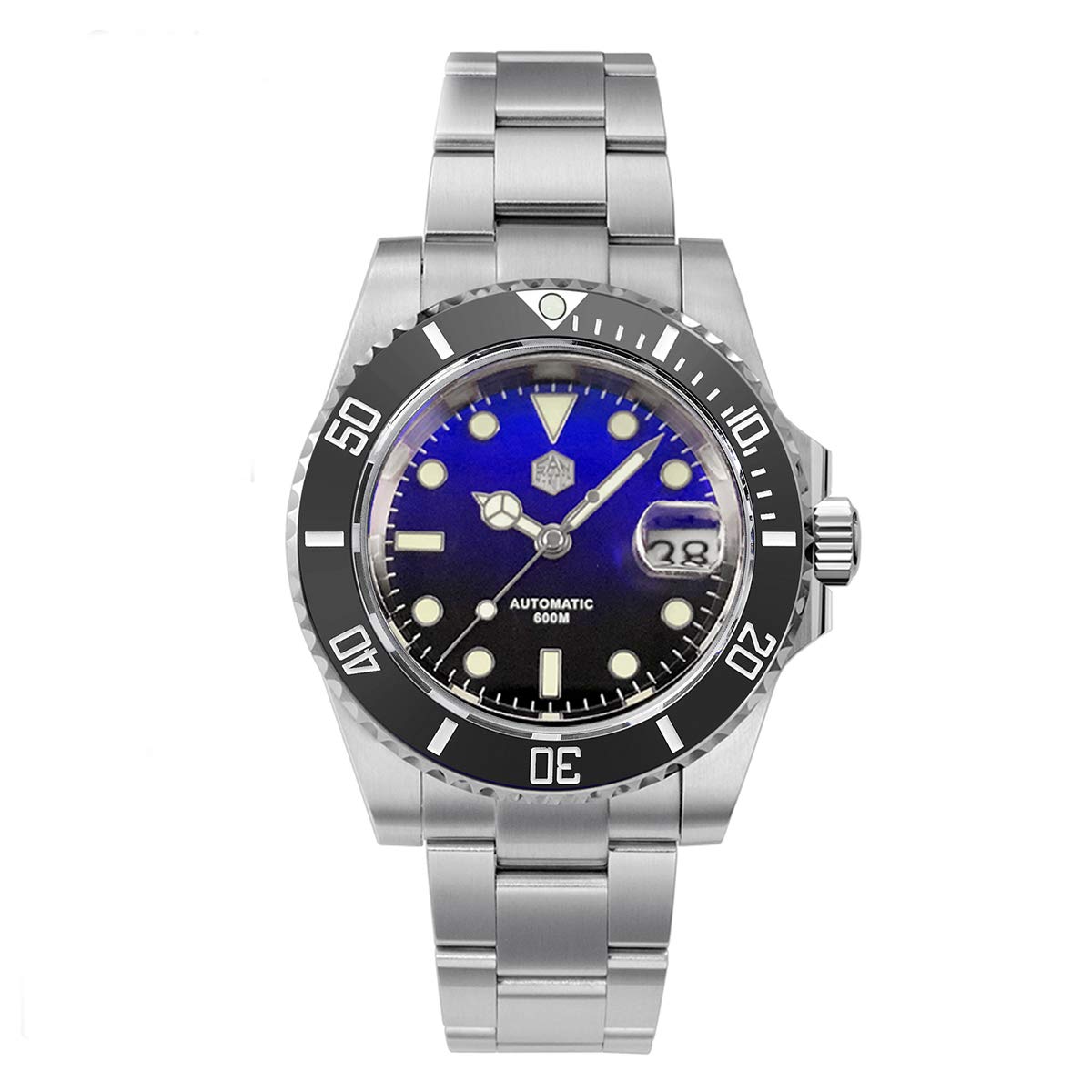 San Martin 600m Dive Watch for Men - Classic Retro Automatic Luxury Watch with Sapphire Glass & NH35 Movement - Stainless Steel Waterproof Wristwatch (Blue) - Perfect for Scuba Diving, Swimming, and Everyday Wear
