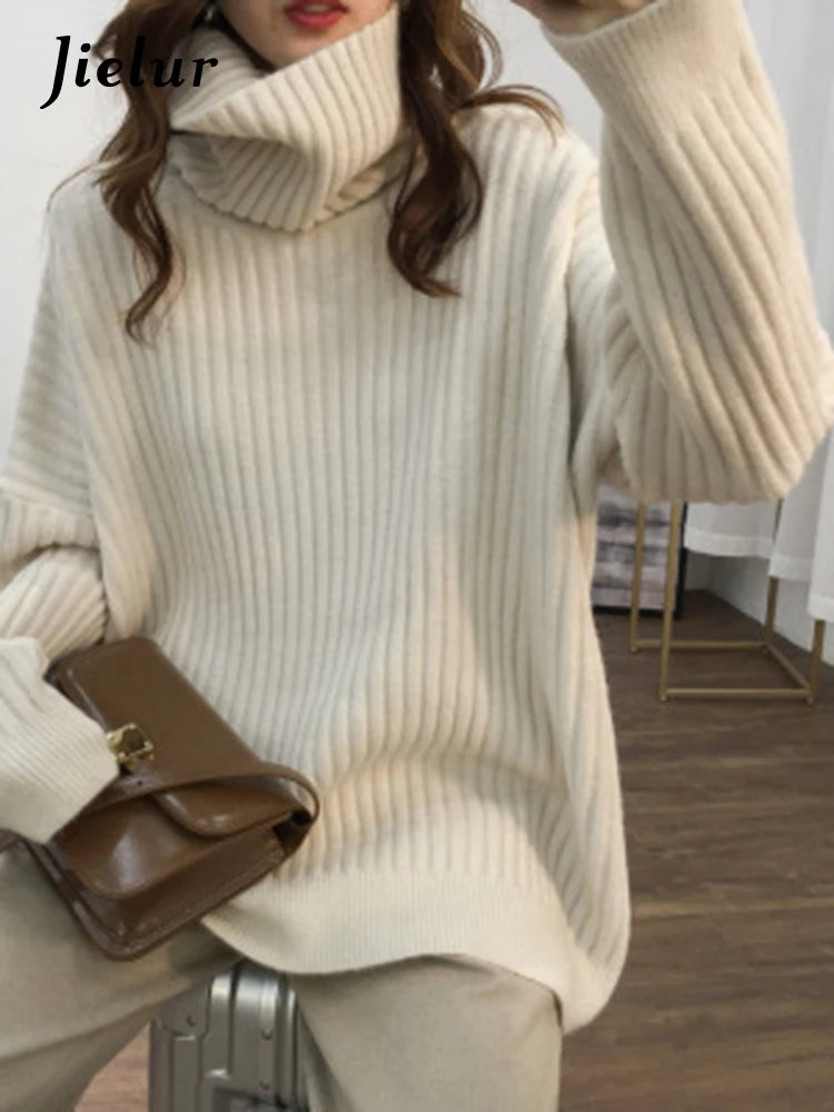 9 Color Women's Loose Knit Turtleneck Sweater - Long Sleeve Solid Pullover for Autumn & Winter | Casual Blue & Other Colors | Perfect for Office Wear, Weekend Outfits and Holiday Fashion