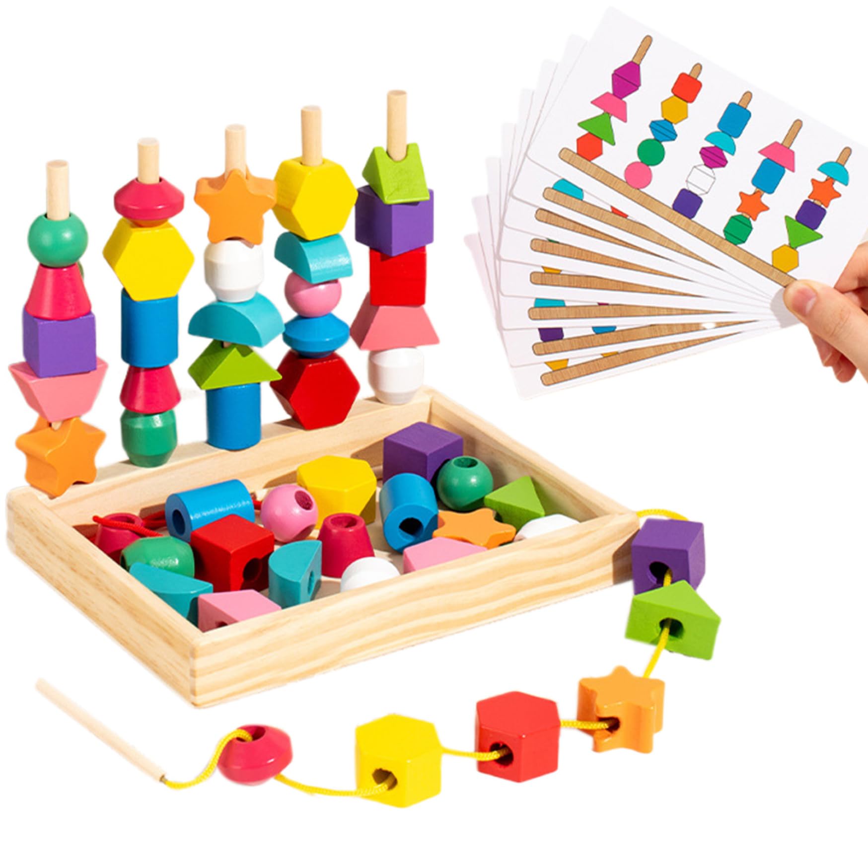 **Wooden Lacing Beads for Kids - Bright Color Fine Motor Skills Toys, Safe Stringing & Stacking Beads for Preschool Boys & Girls Ages 3+ | Perfect for Early Learning, Hand-Eye Coordination & Gift Ideas**