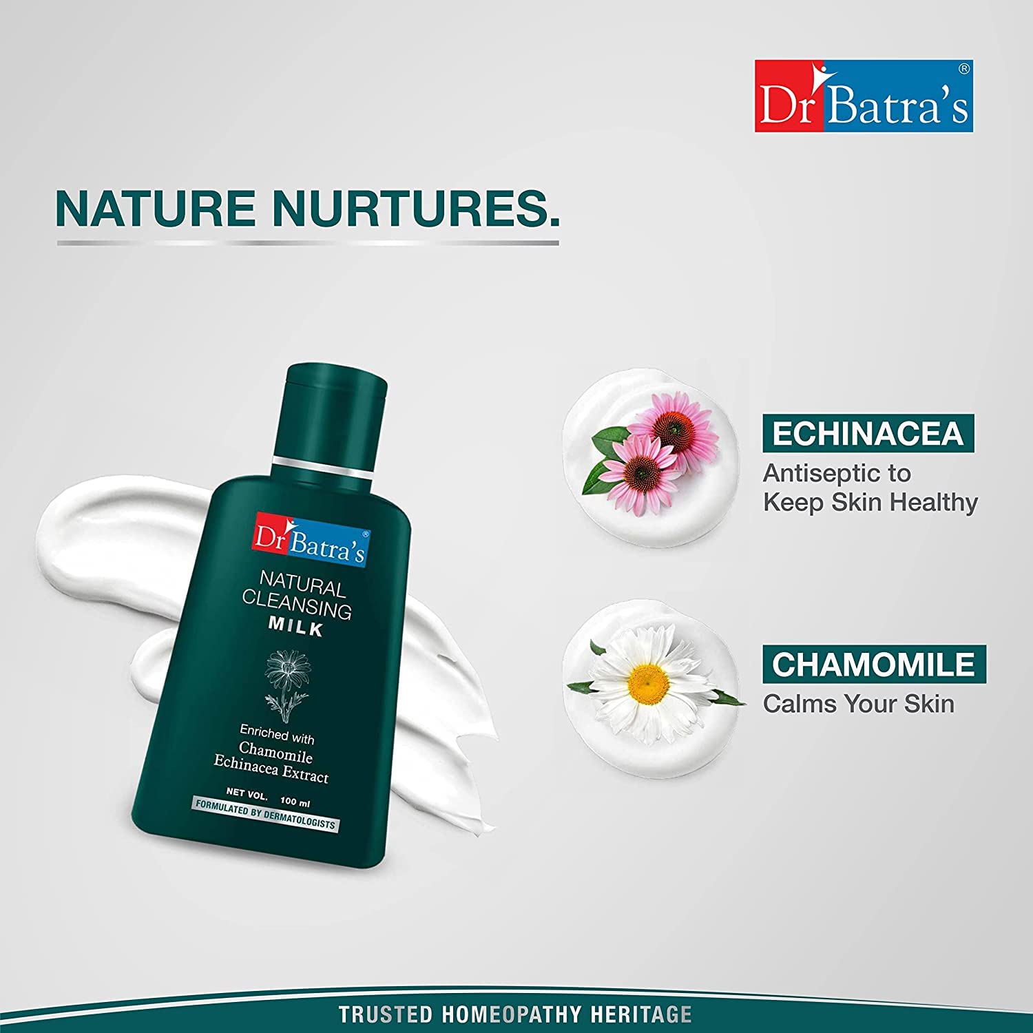 Dr. Batra's Natural Cleansing Milk for Face - 100ml (Pack of 4) Gentle Daily Cleanser for Men & Women | Perfect for Sensitive Skin & Makeup Removal