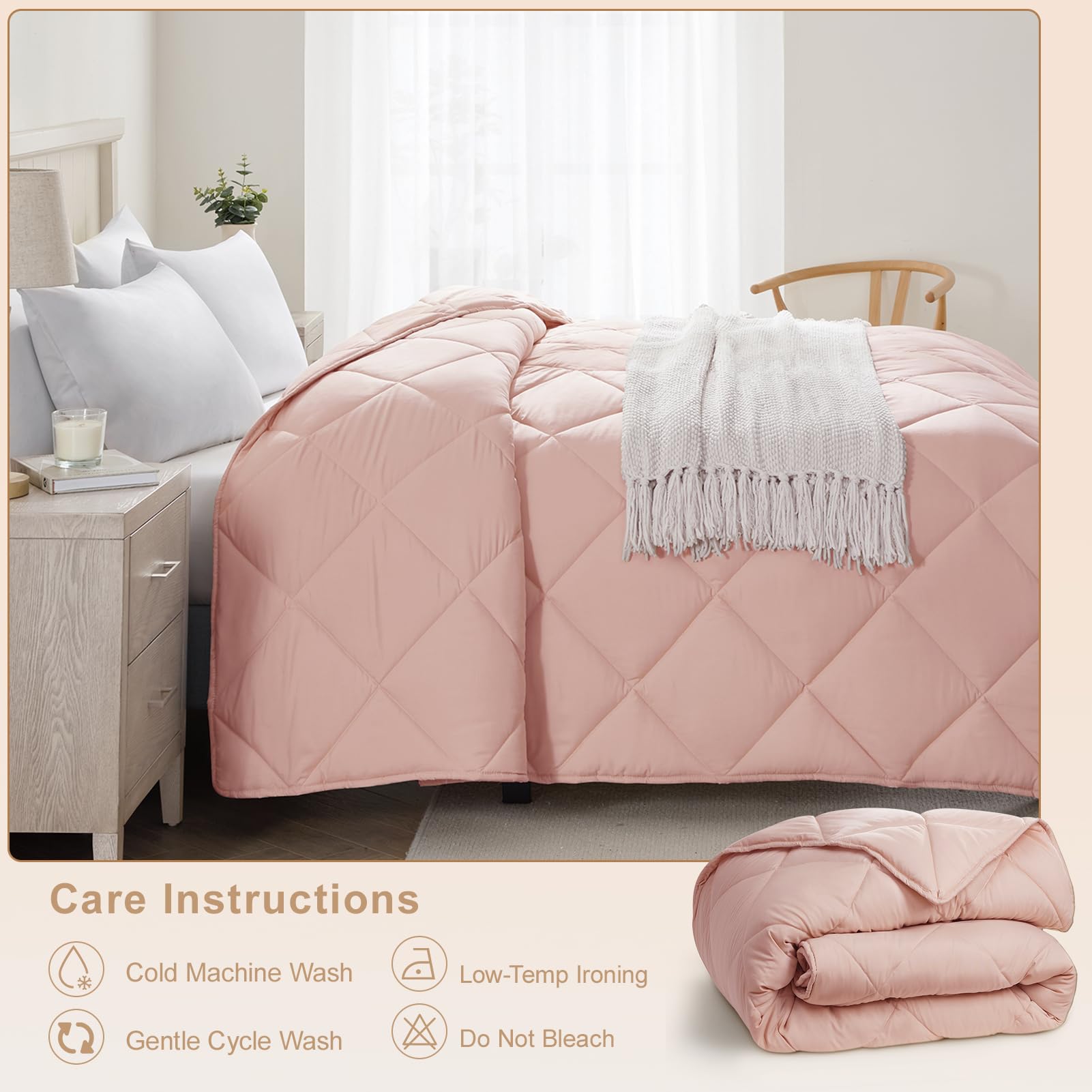 Homelike Moment King Size Pink Down Alternative Duvet Insert - Lightweight Soft Quilted Comforter for All Seasons with Corner Tabs | Bedroom Decor, Guest Room Essentials, Cozy Home Upgrade