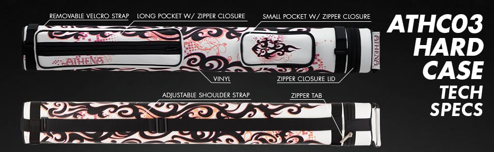Athena ATHC03 Heartburn 2 Butt 2 Shaft Hard Pool Cue Case - Pink/White | Durable Protective Billiard Accessory for Pool Players