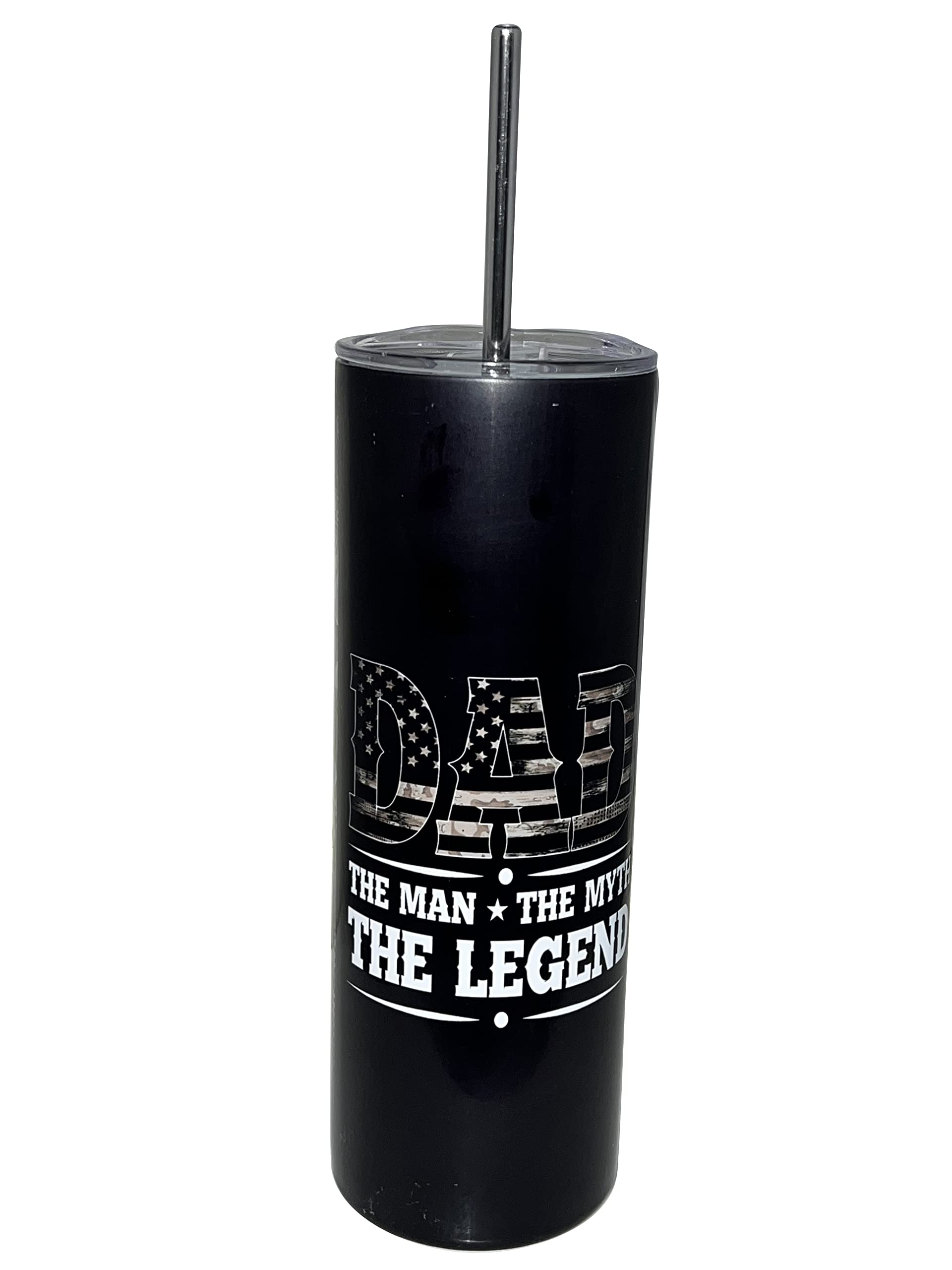 Dad The Man The Myth The Legend Brown Camo Flag Stainless Steel Tumbler - 20oz Skinny Insulated Cup for Coffee & Cold Drinks - Perfect Father's Day Gift, Camping, Office & Travel