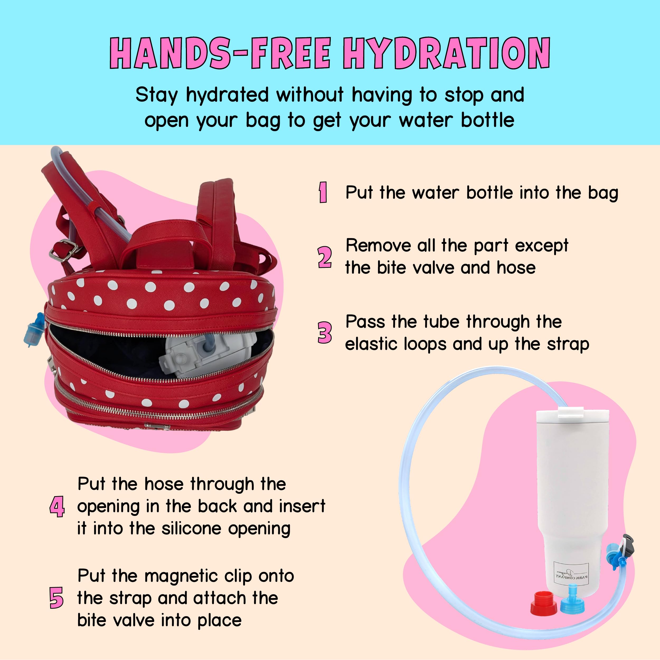 Waterproof Hydration Backpack with 30oz Insulated Tumbler - Lightweight Laptop Daypack for Women, Perfect for Hiking, Camping, Theme Parks & Work Commute (Minnie Dot Design) - Stay Hydrated On-The-Go