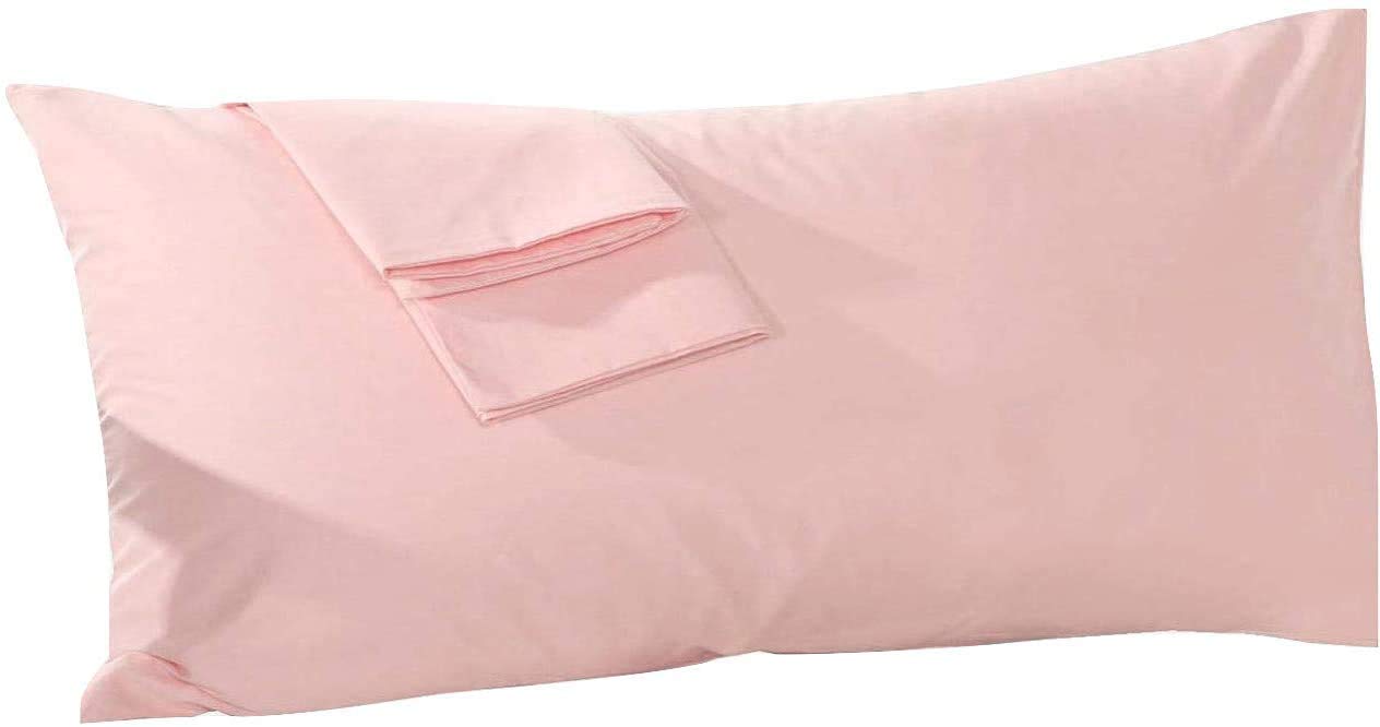 Premium 20x48 Inch Long Body Pillow Cover - 100% Soft Egyptian Cotton, 500 Thread Count with Zipper Closure (Pack of 1, Pink) - Perfect for Pregnancy Support, Anime Enthusiasts & Home Comfort