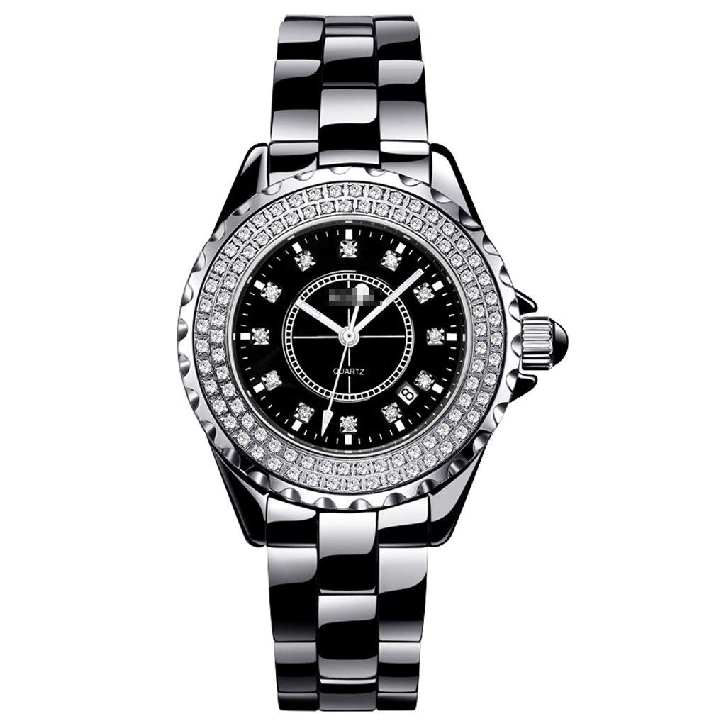 DLT Women's Luxury Black Ceramic Link Bracelet Watch with Quartz Movement & Crystal Bangle - Fold-Over Clasp Strap, Elegant Boyfriend Gift for Women (Color A, Size M) | Perfect for Office, Party & Special Occasions