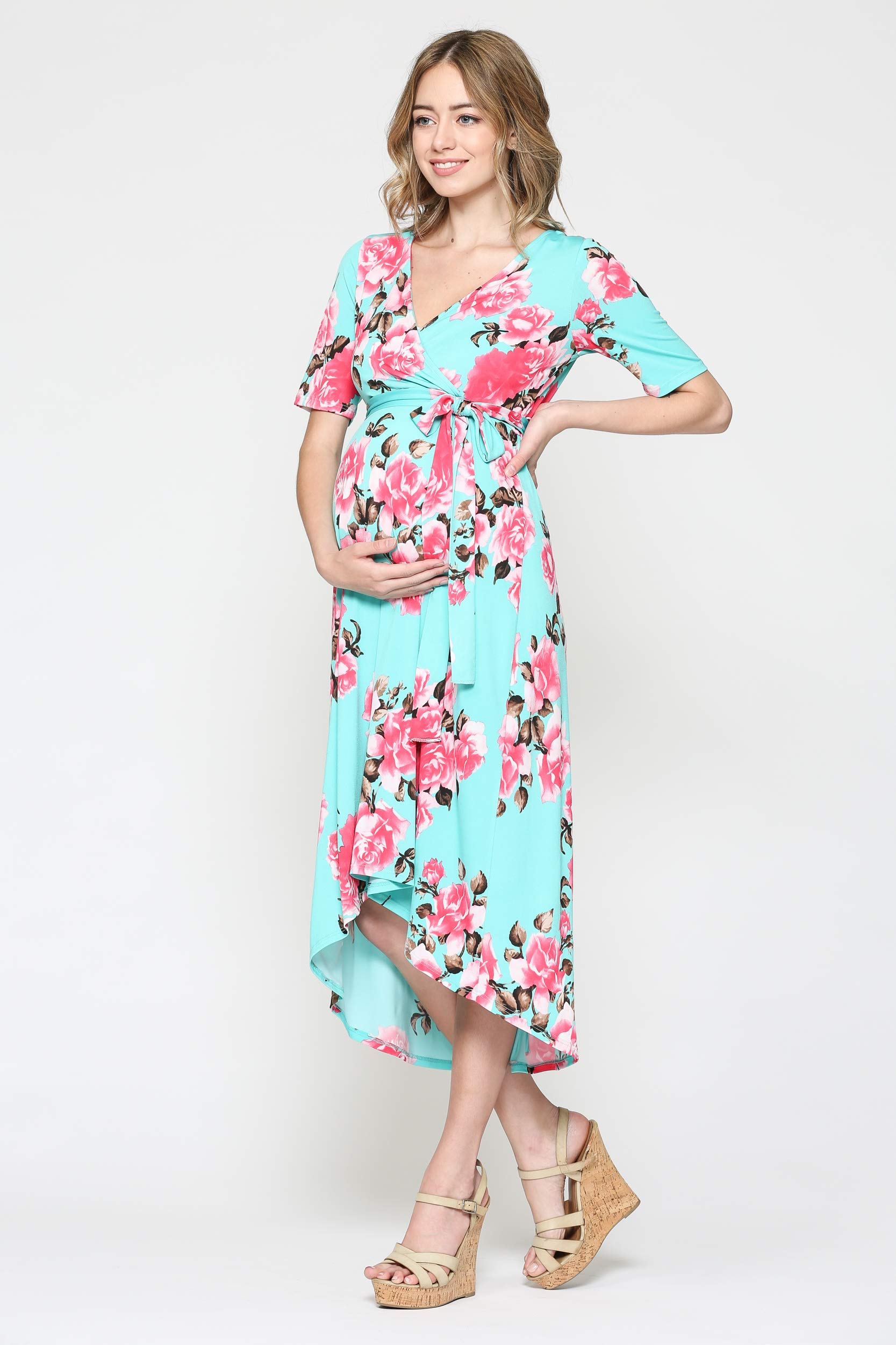 Stylish Women's Maternity Wrap Dress - Mid-Length with Adjustable Waist Belt | Perfect for Pregnancy, Nursing & Special Occasions