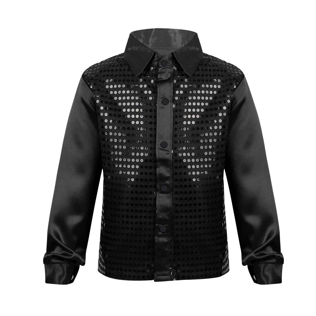 iEFiEL Boys' Sequins Long Sleeve Shirt for Kids & Teens - Sparkly Performance Top for Choir, Jazz Dance, Stage Shows, Weddings & Special Occasions
