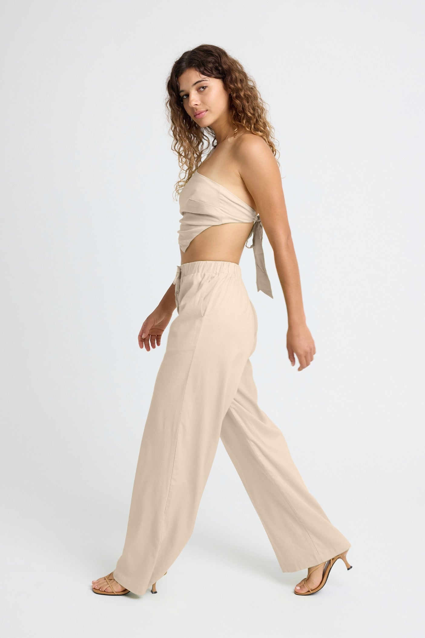 Briar Linen Wide Leg Pants for Women - Comfortable Coconut Color High Waisted Linen Trousers - Perfect for Summer, Beach Vacation and Casual Outings