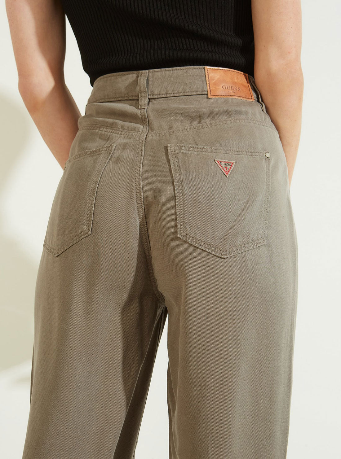 Eco-Friendly High Rise Straight Leg Denim Mom Jeans in Green Khaki - Women's Vintage Style Comfortable Jeans for Casual Wear & Everyday Outfits